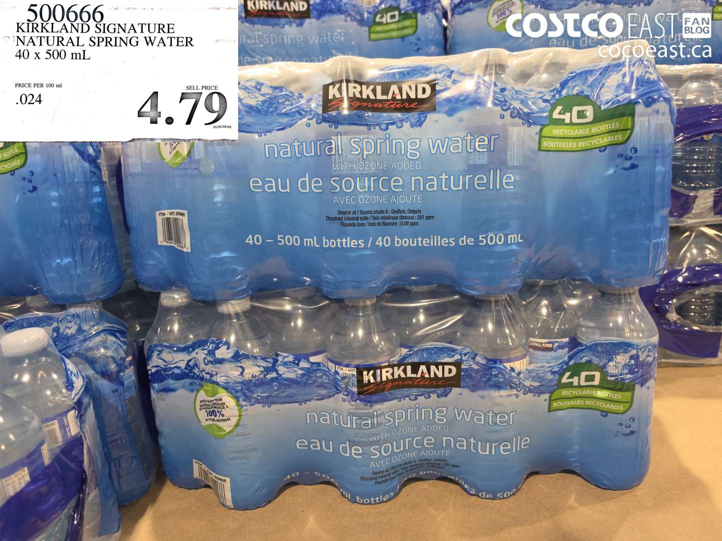 500666 KIRKLAND SIGNATURE NATURAL SPRING WATER 40 X 500 ML $4.79