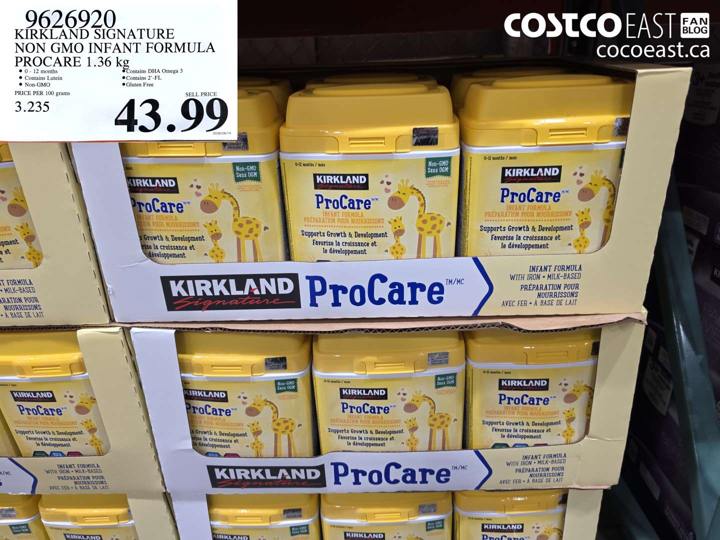 9626920 KIRKLAND SIGNATURE NON GMO INFANT FORMULA PROCARE 1.36 KG $43.99