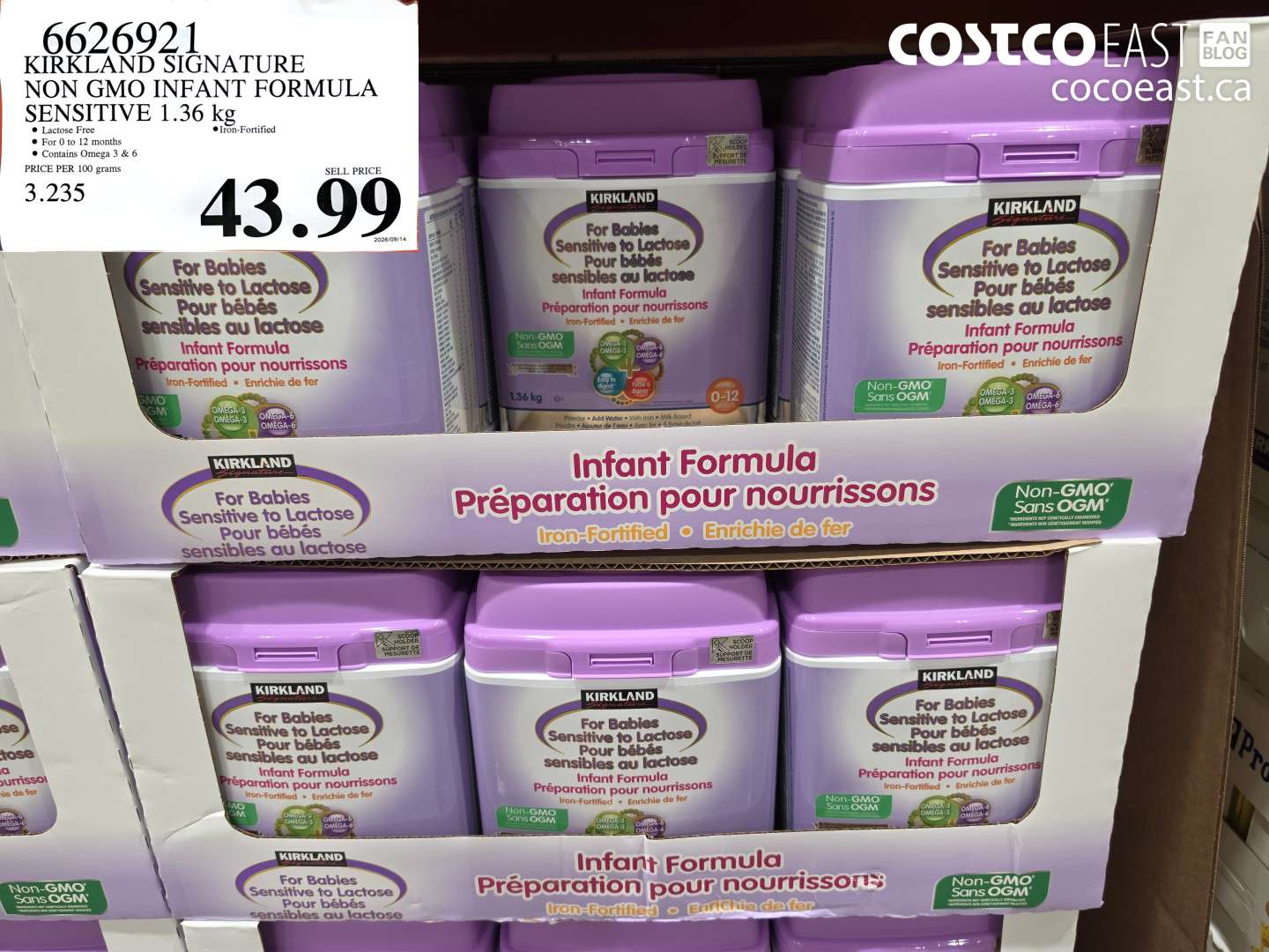 6626921 KIRKLAND SIGNATURE NON GMO INFANT FORMULA SENSITIVE 1.36 KG $43.99