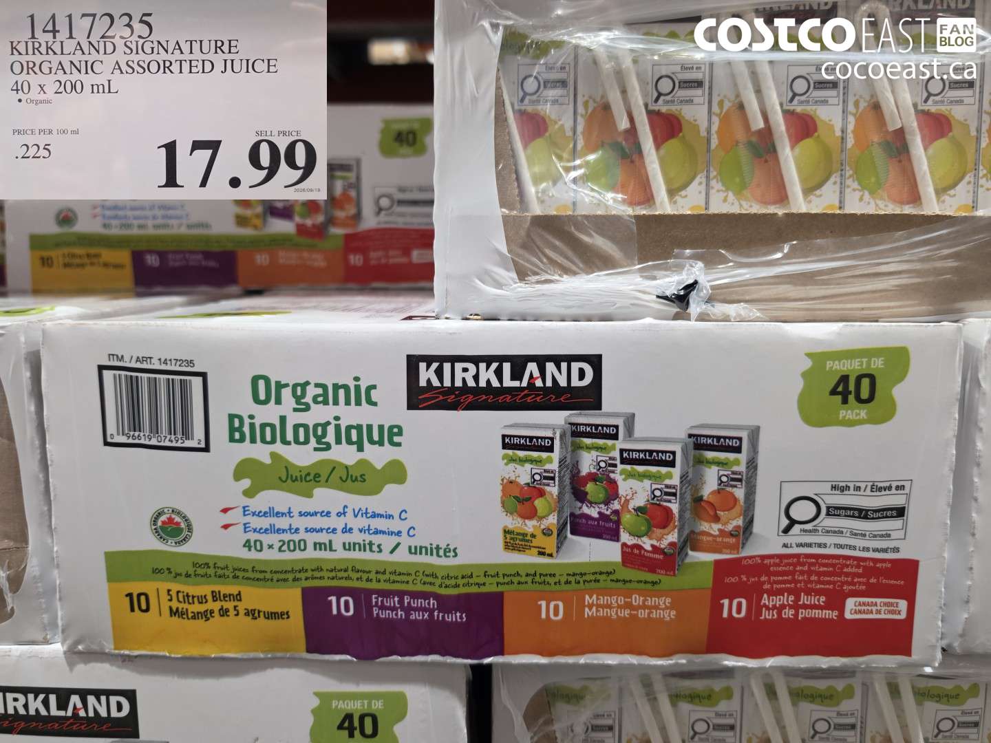 1417235 KIRKLAND SIGNATURE ORGANIC ASSORTED JUICE 40 X 200 ML $17.99