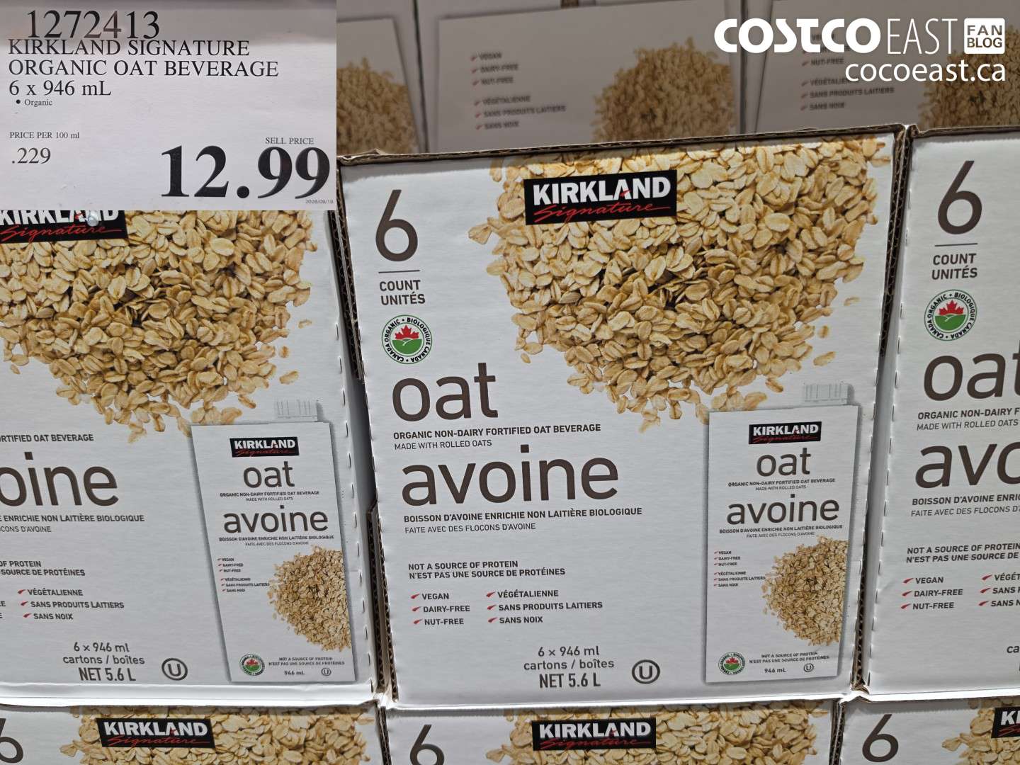 1272413 KIRKLAND SIGNATURE ORGANIC OAT BEVERAGE 6 X 946 ML $12.99