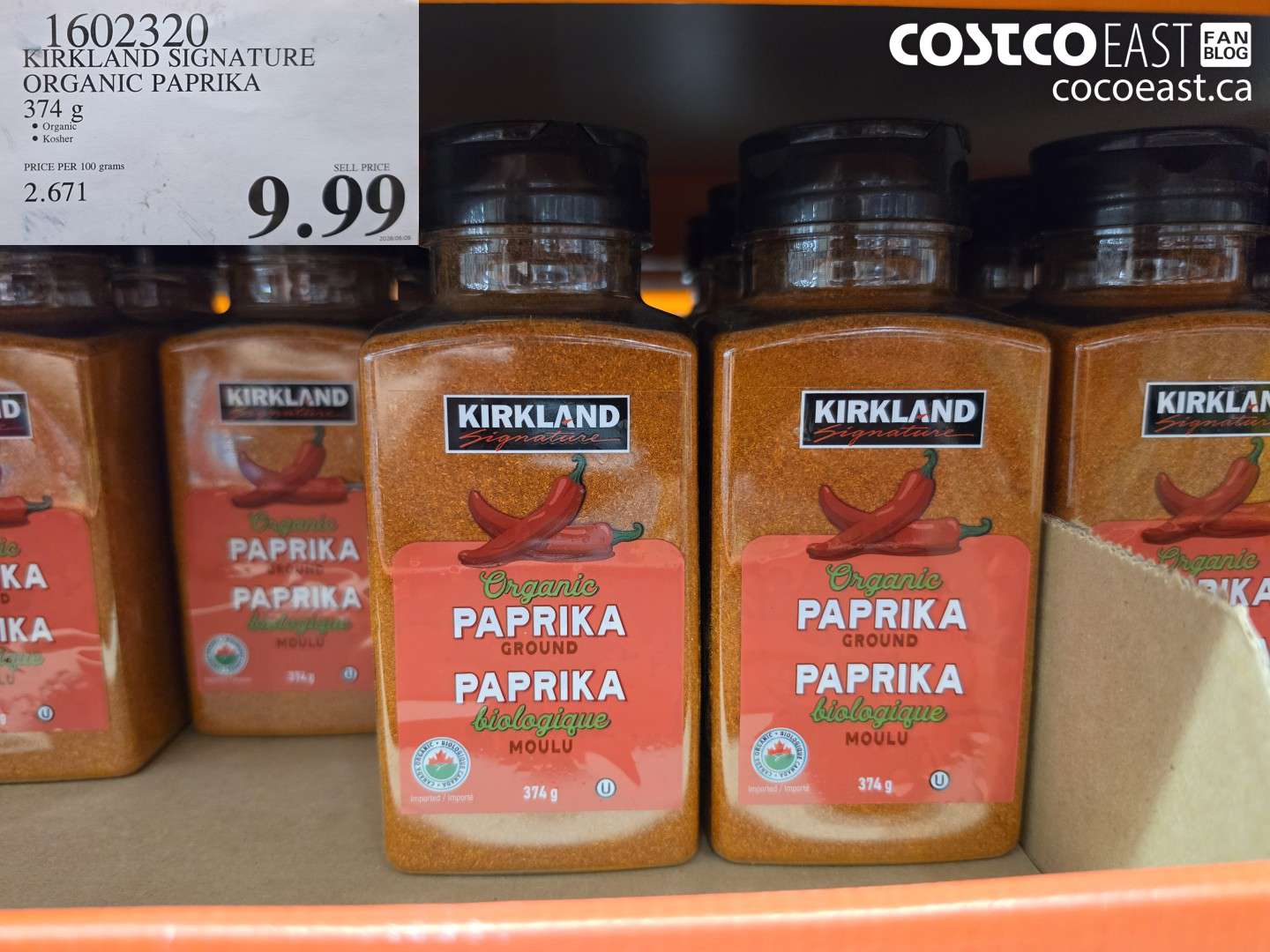 1602320 KIRKLAND SIGNATURE ORGANIC PAPRIKA 374 G $9.99