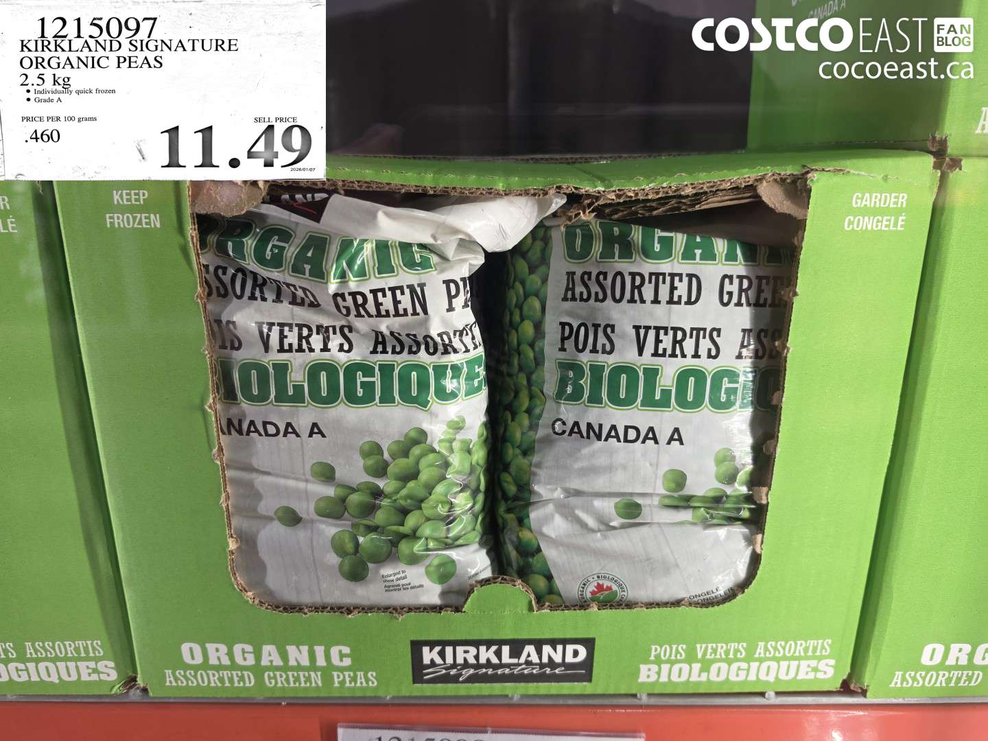 1215097 KIRKLAND SIGNATURE ORGANIC PEAS 2.5 KG $11.49