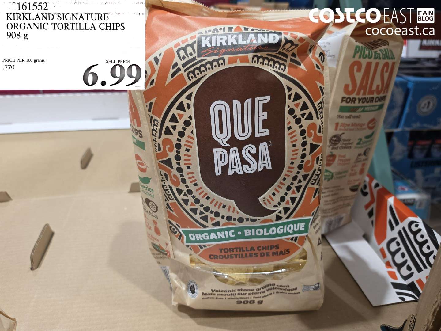 161552 KIRKLAND SIGNATURE ORGANIC TORTILLA CHIPS 908 G $6.99