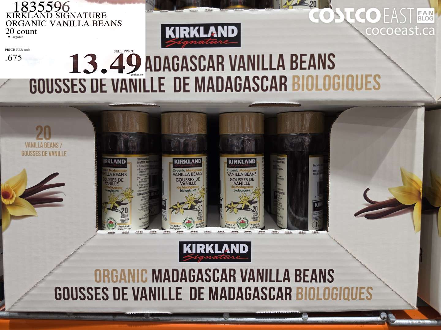 1835596 KIRKLAND SIGNATURE ORGANIC VANILLA BEANS 20 COUNT $13.49