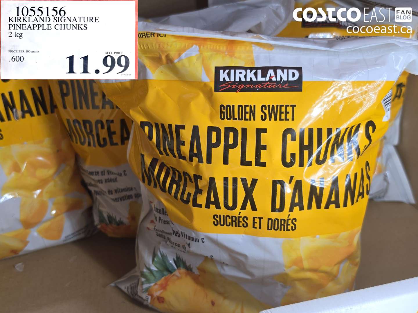 1055156 KIRKLAND SIGNATURE PINEAPPLE CHUNKS 2 KG $11.99