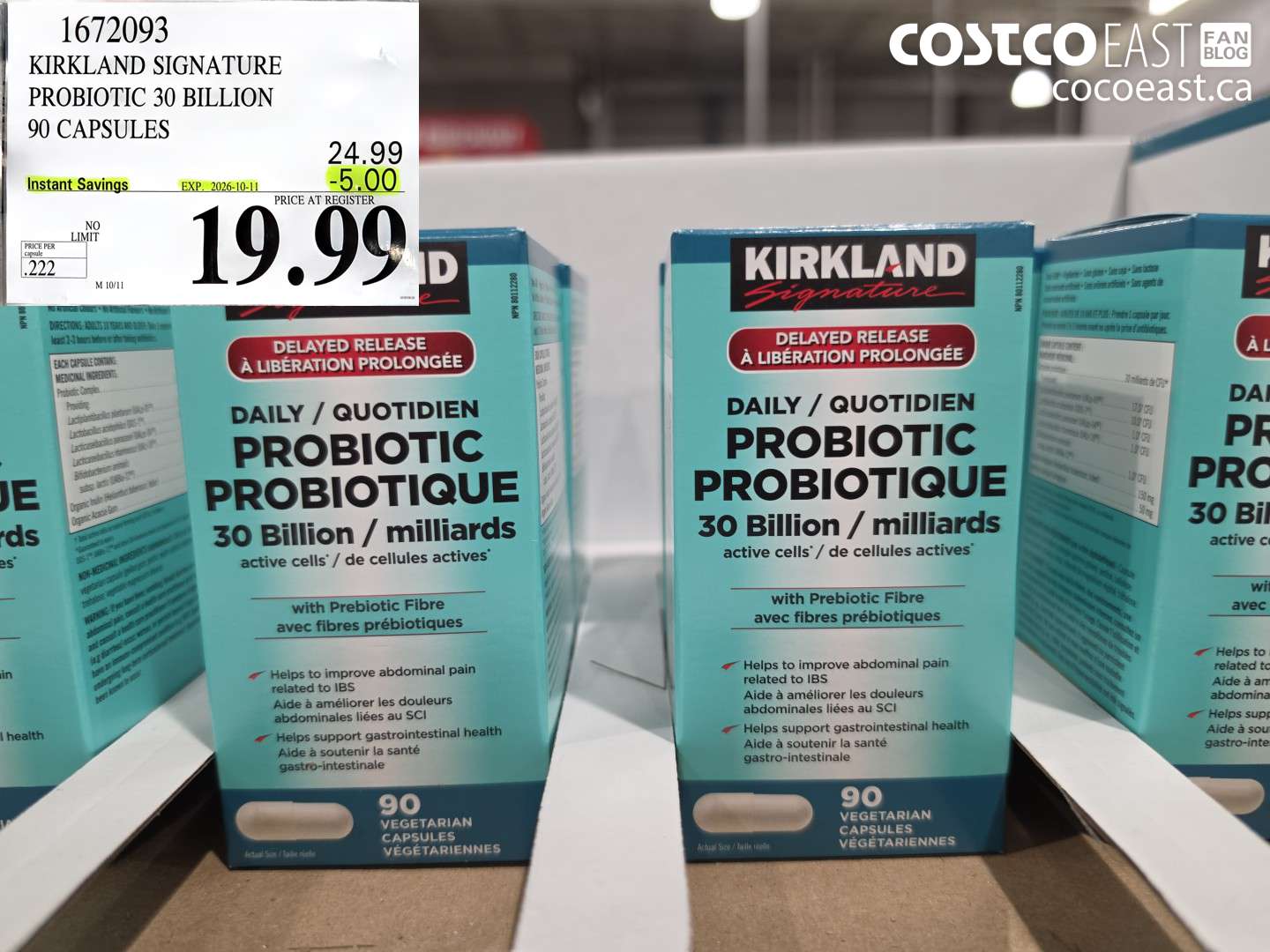 1672093 KIRKLAND SIGNATURE PROBIOTIC 30 BILLION 90 CAPSULES ($5.00 INSTANT SAVINGS EXPIRES ON 2026-10-11) $19.99