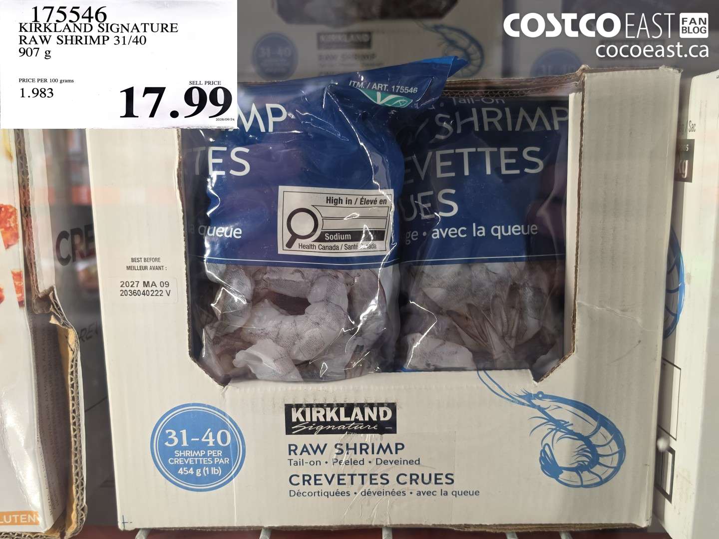 175546 KIRKLAND SIGNATURE RAW SHRIMP 31/40 907 G $17.99
