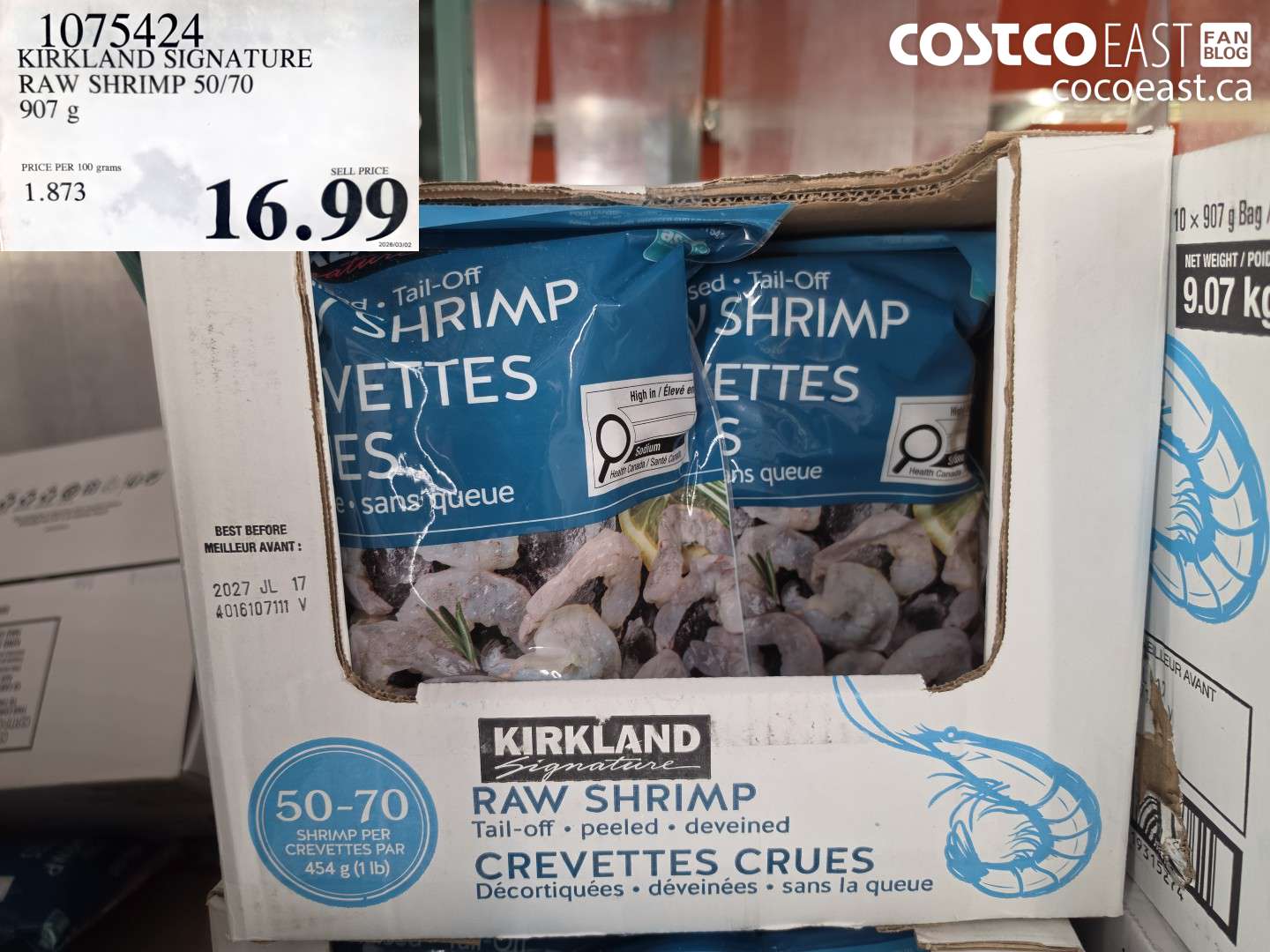 1075424 KIRKLAND SIGNATURE RAW SHRIMP 50/70 907 G $16.99