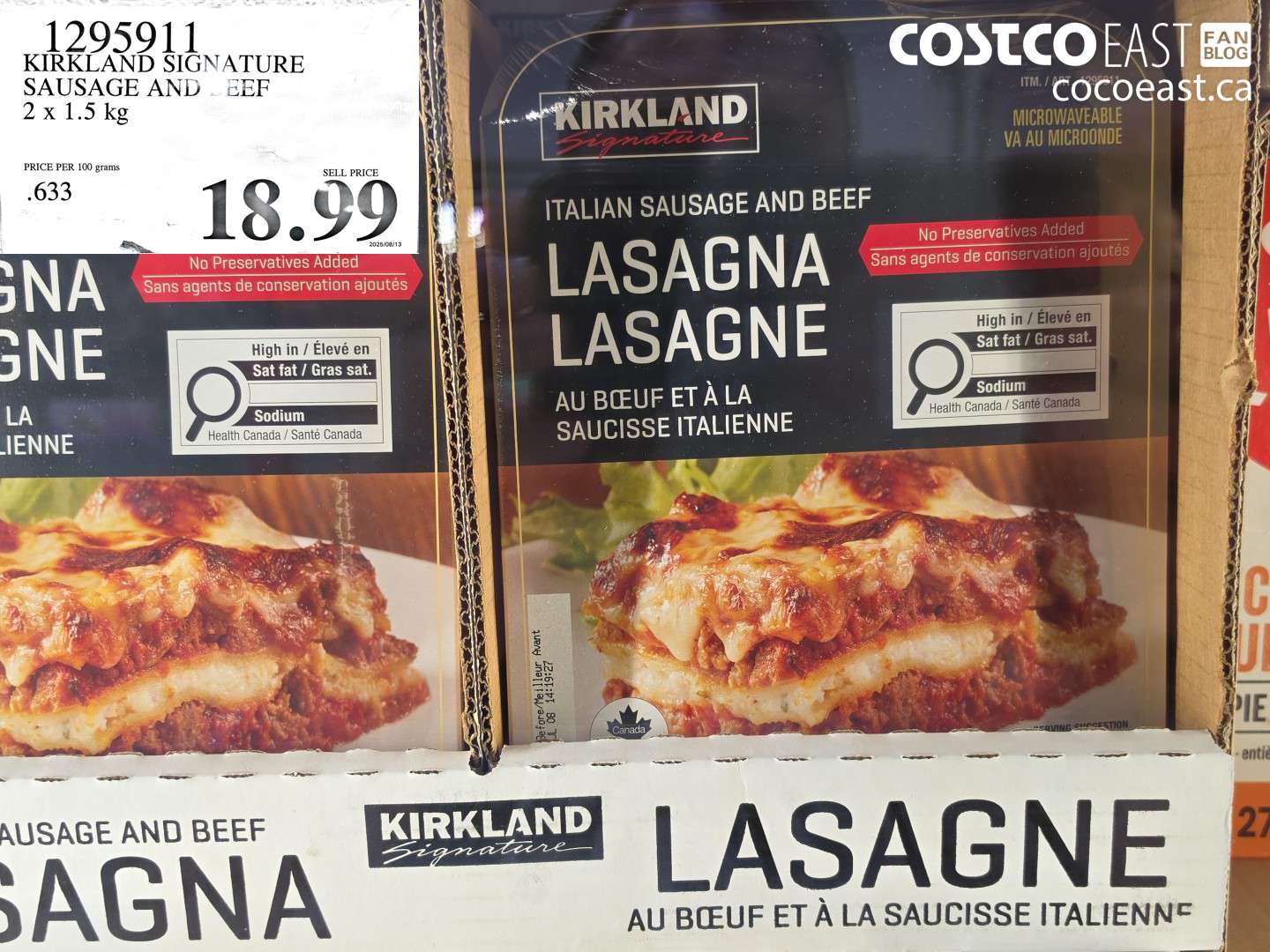 1295911 KIRKLAND SIGNATURE SAUSAGE AND LEEK 2 X 1.5 KG $18.99