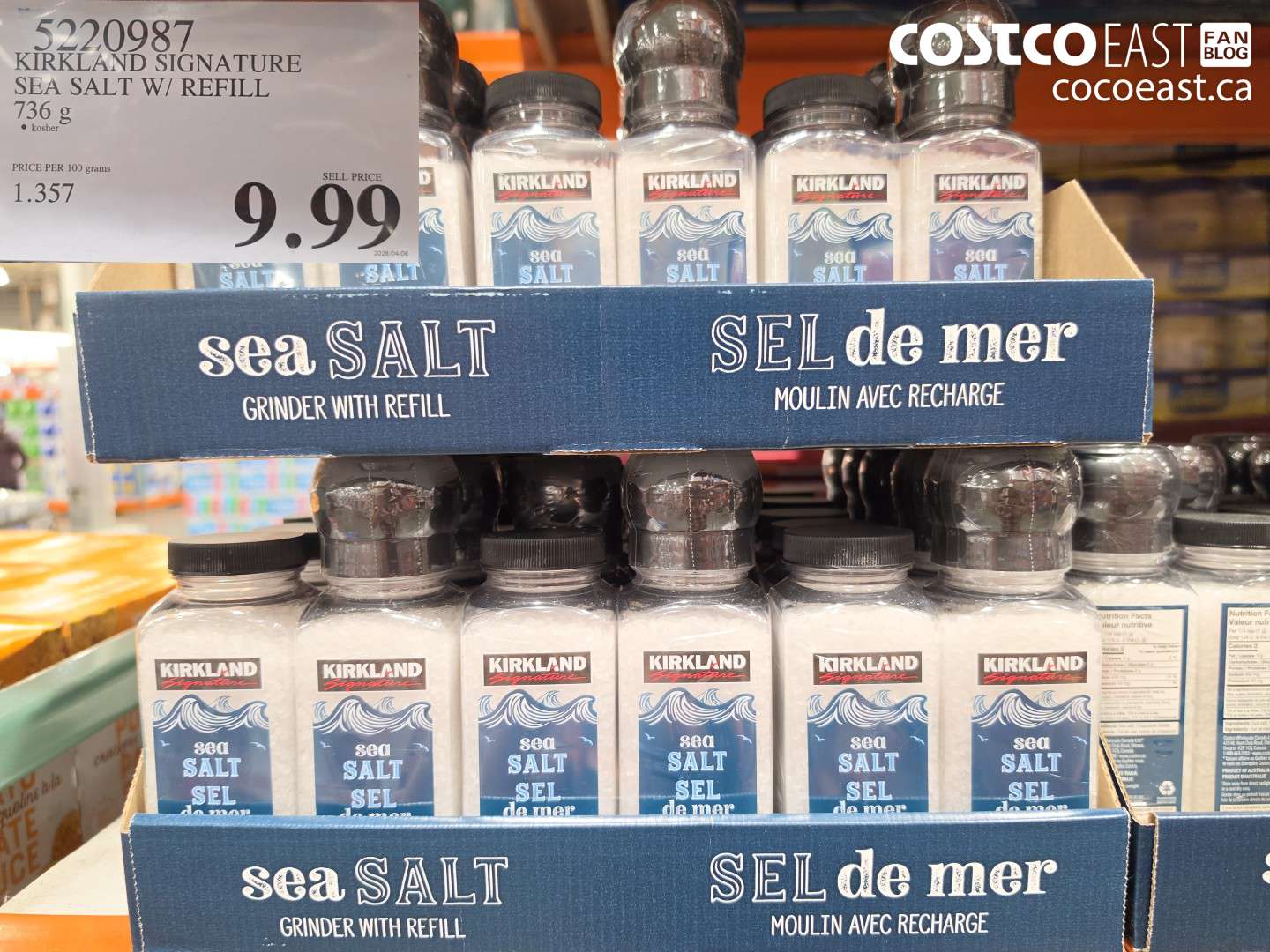5220987 KIRKLAND SIGNATURE SEA SALT W/ REFILL 736 G $9.99