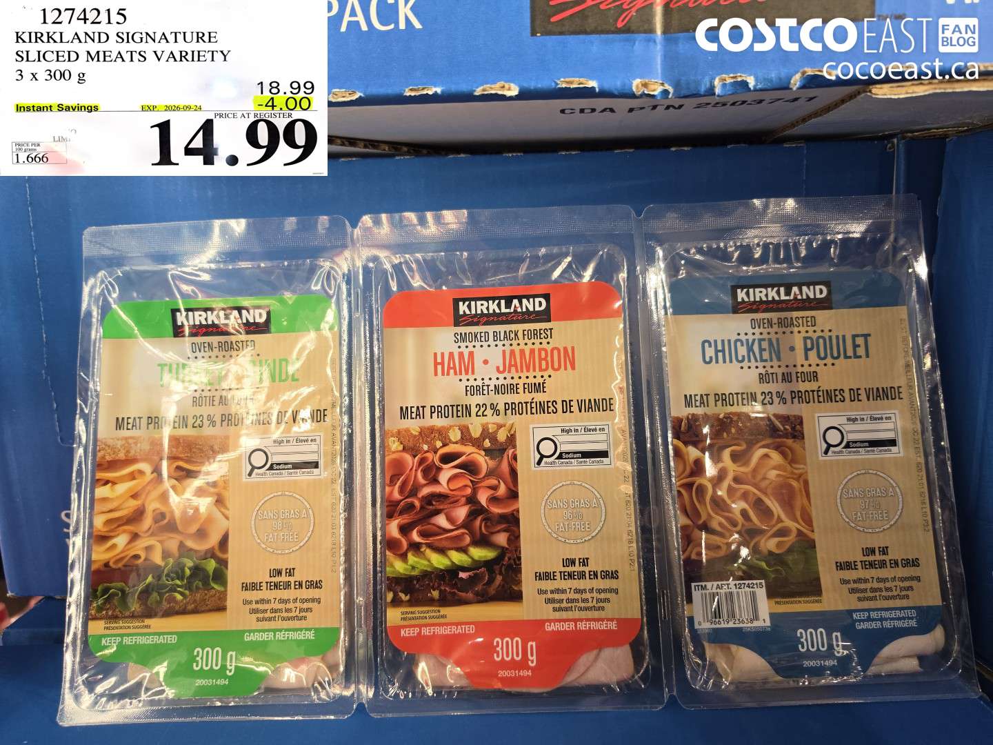 1274215 KIRKLAND SIGNATURE SLICED MEATS VARIETY 3 X 300 G ($4.00 INSTANT SAVINGS EXPIRES ON 2026-09-24) $14.99