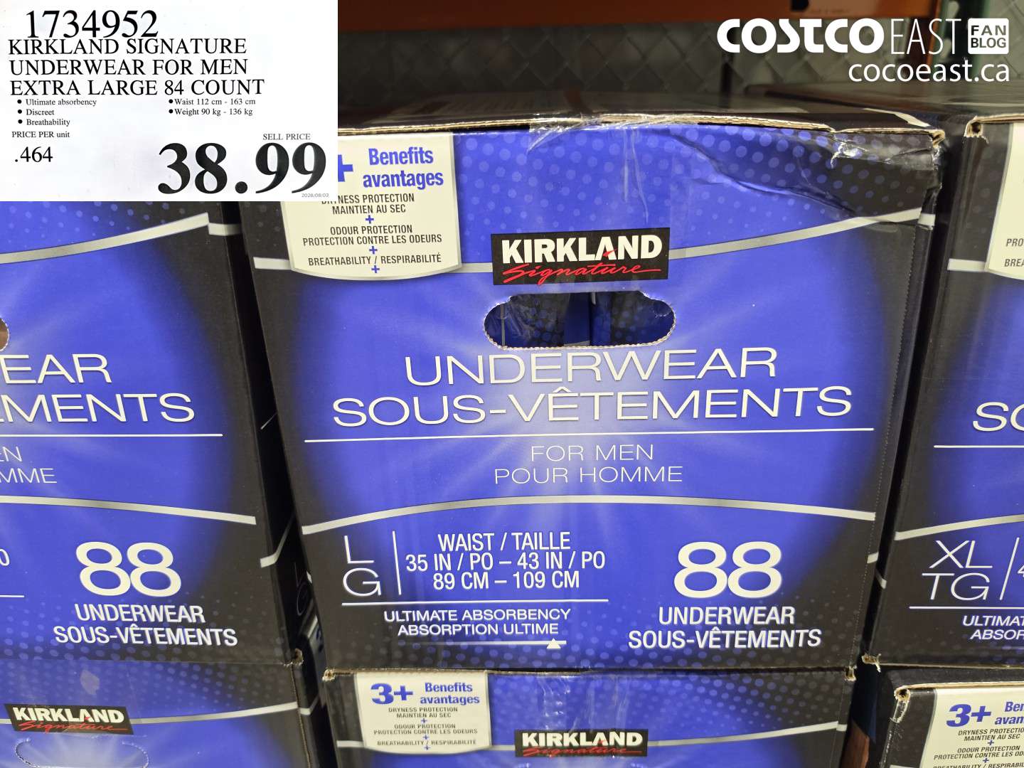 1734952 KIRKLAND SIGNATURE UNDERWEAR FOR MEN EXTRA LARGE 84 COUNT $38.99