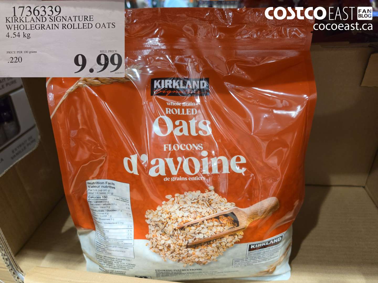 1736339 KIRKLAND SIGNATURE WHOLEGRAIN ROLLED OATS 4.54 KG $9.99