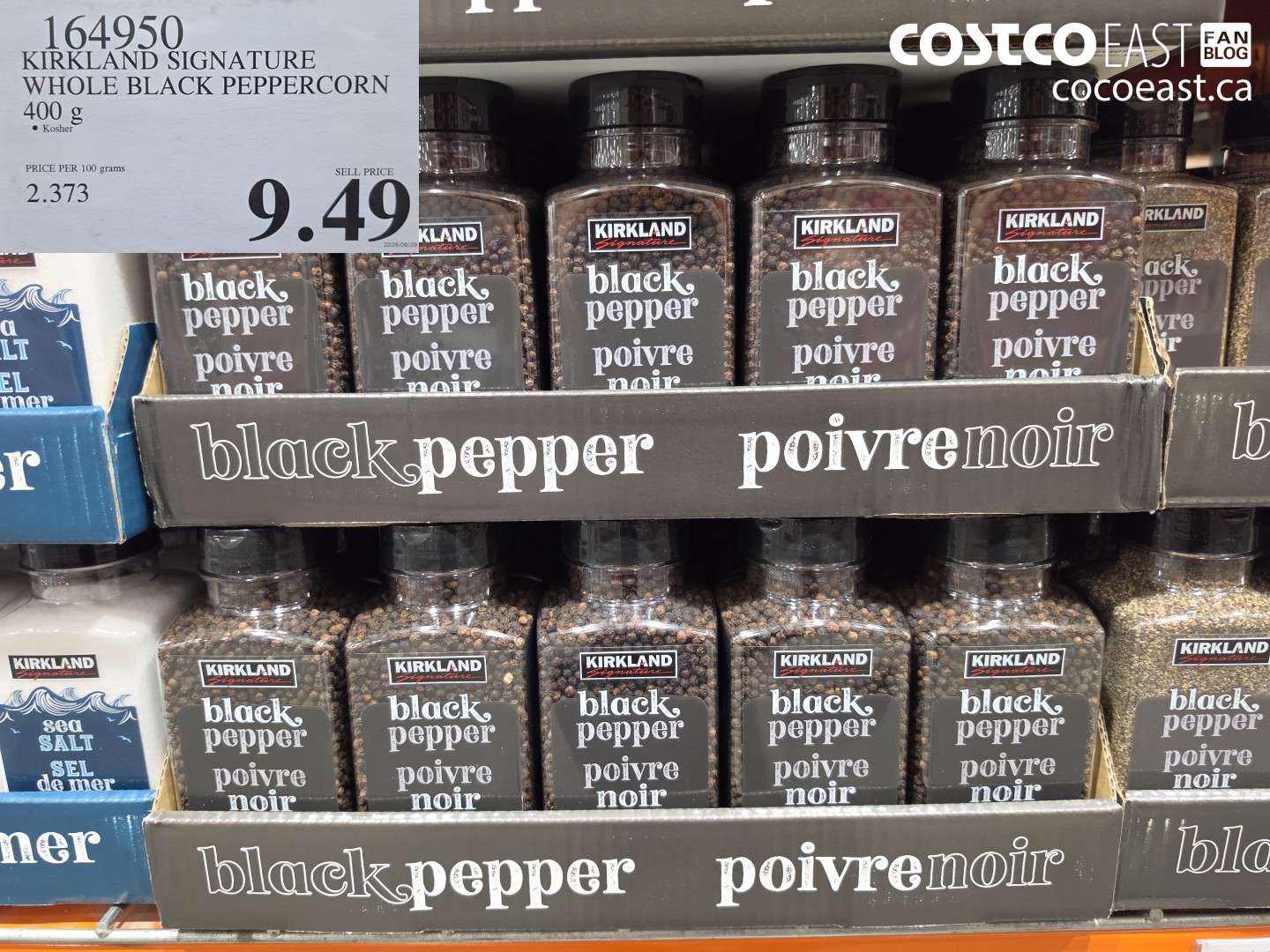 164950 KIRKLAND SIGNATURE WHOLE BLACK PEPPERCORN 400 G $9.49