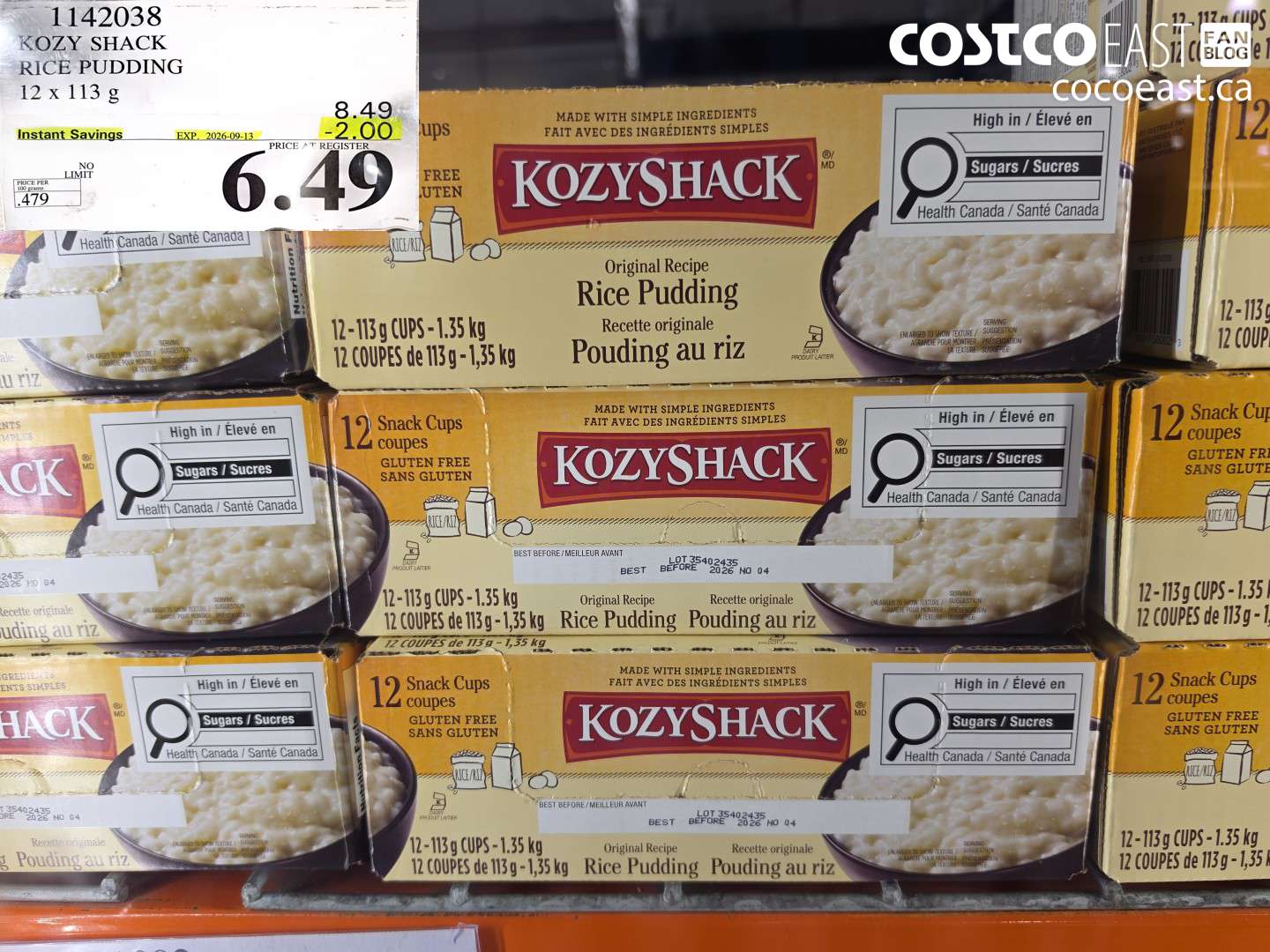 1142038 KOZY SHACK RICE PUDDING 12 X 113 G ($2.00 INSTANT SAVINGS EXPIRES ON 2026-09-13) $6.49