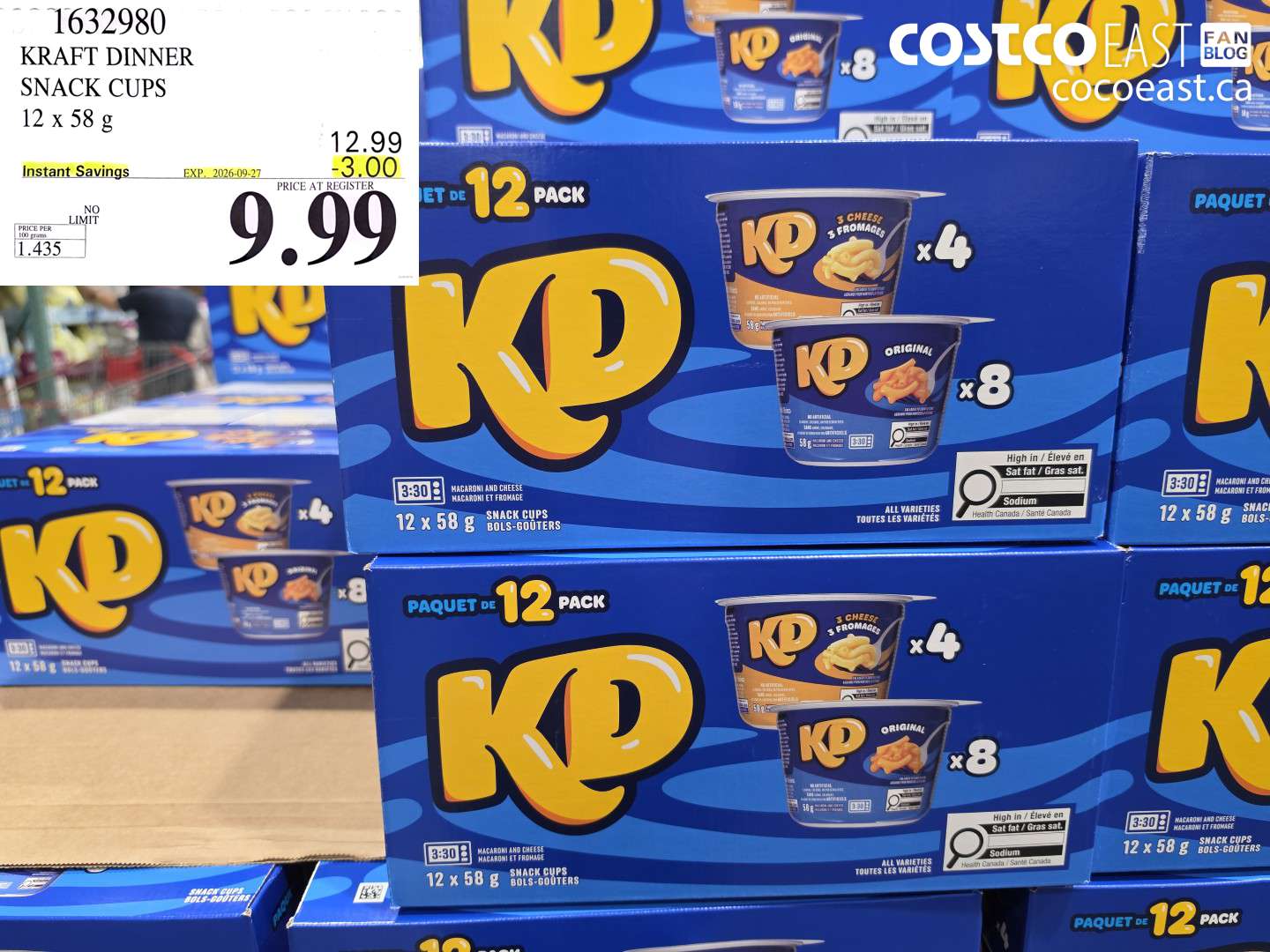 1632980 KRAFT DINNER SNACK CUPS 12 X 58 G ($3.00 INSTANT SAVINGS EXPIRES ON 2026-09-27) $9.99