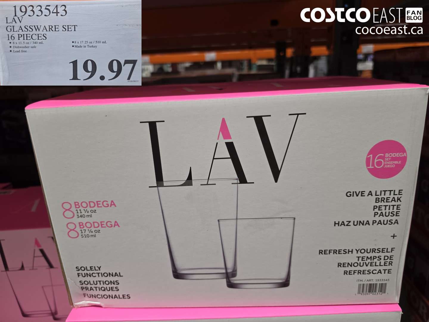 1933543 LAV GLASSWARE SET 16 PIECES $19.97
