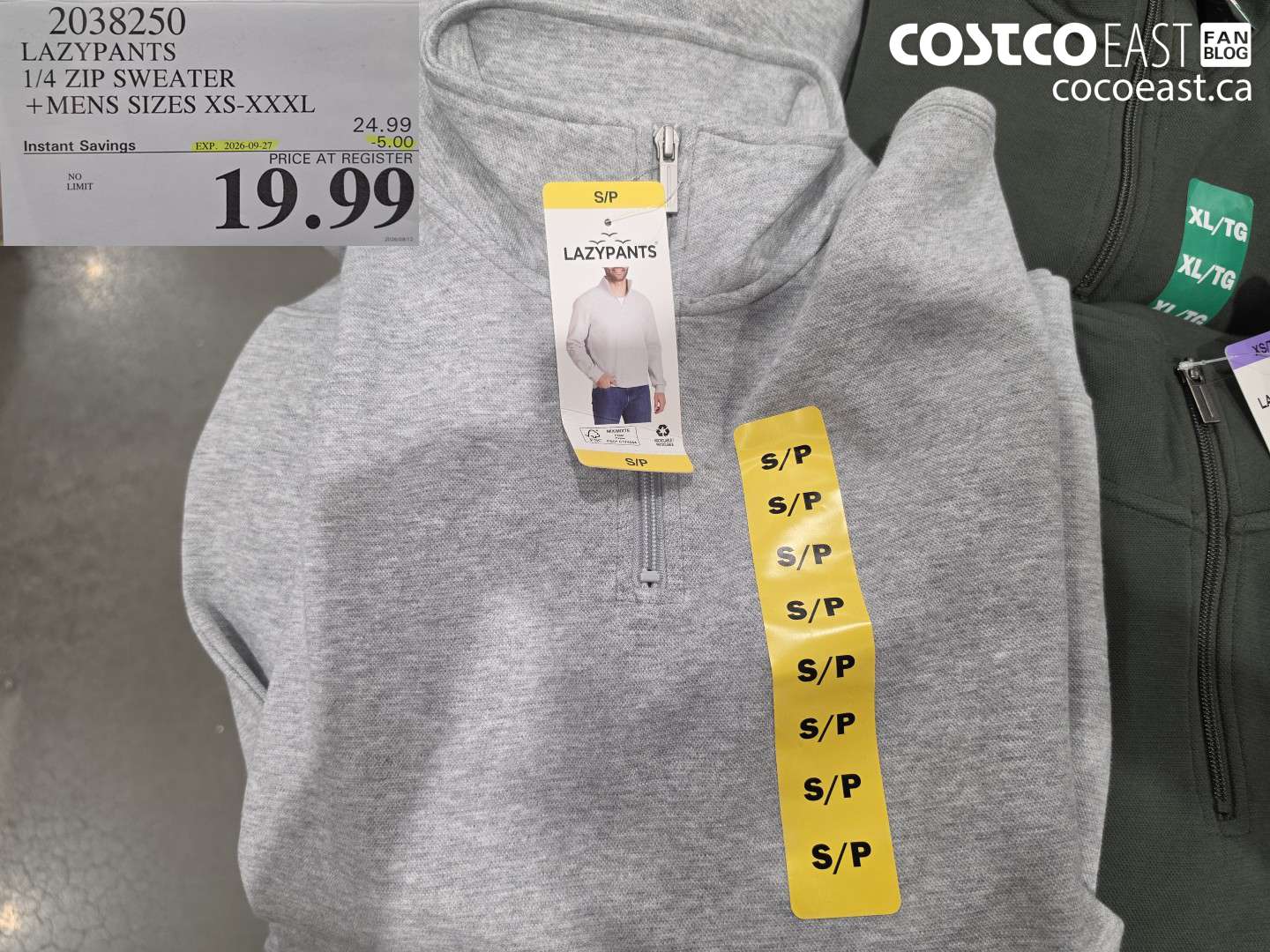 2038250 LAZYPANTS 1/4 ZIP SWEATER MENS SIZES XS-XXXL ($5.00 INSTANT SAVINGS EXPIRES ON 2026-09-27) $19.99