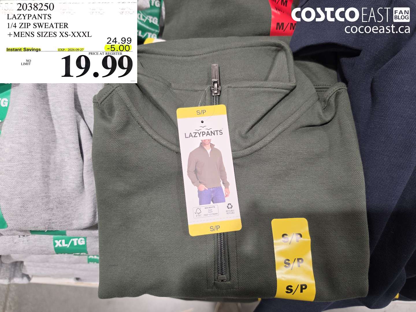 2038250 LAZYPANTS 1/4 ZIP SWEATER +MENS SIZES XS-XXXL ($5.00 INSTANT SAVINGS EXPIRES ON 2026-09-27) $19.99