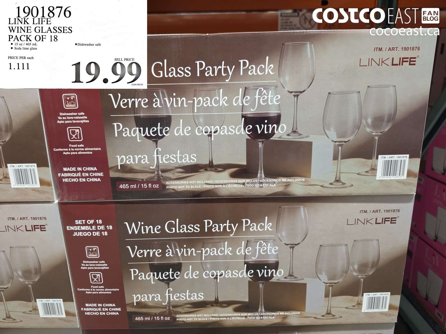 1901876 LINK LIFE WINE GLASSES PACK OF 18 $19.99