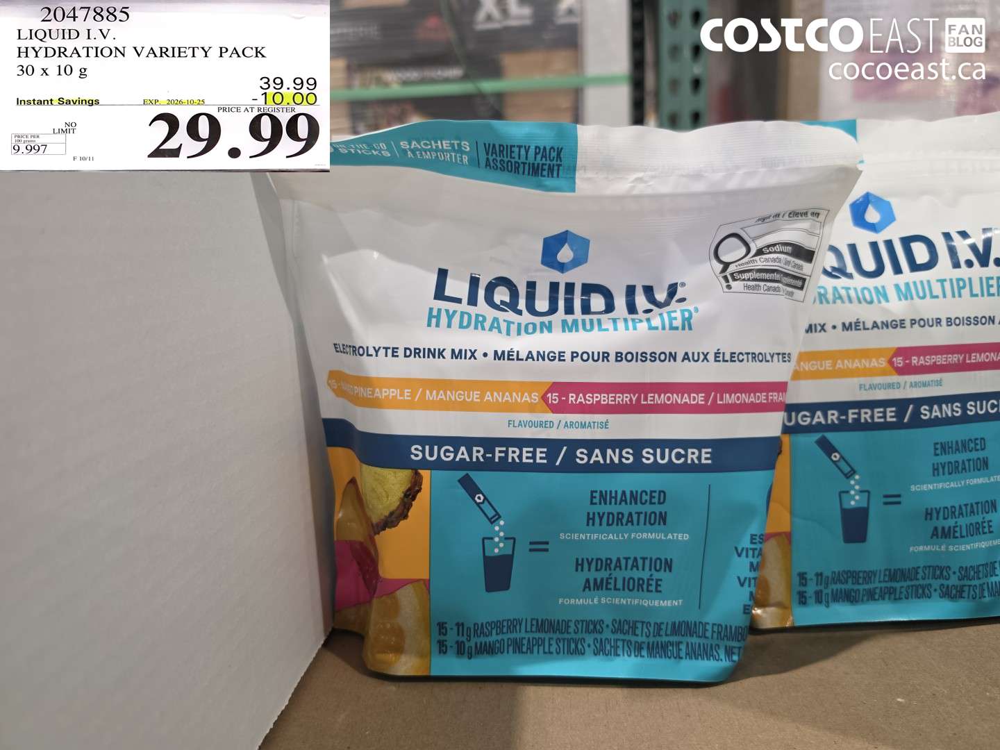 2047885 LIQUID I.V. HYDRATION VARIETY PACK 30 X 10 G ($10.00 INSTANT SAVINGS EXPIRES ON 2026-10-25) $29.99