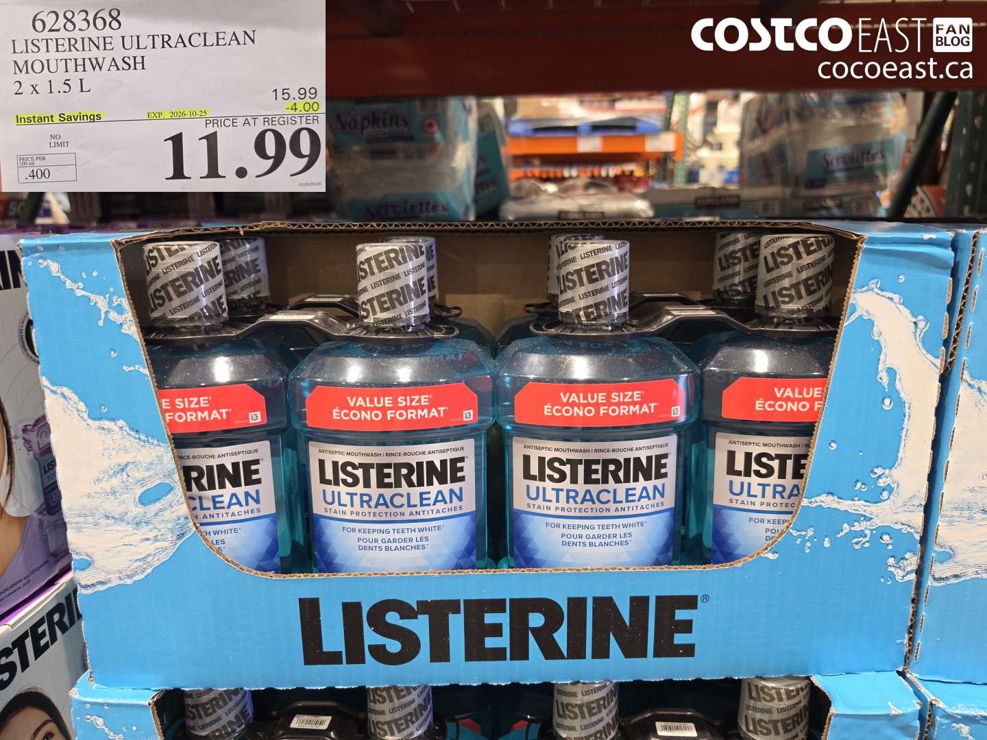 628368 LISTERINE ULTRACLEAN MOUTHWASH 2 X 1.5 L ($4.00 INSTANT SAVINGS EXPIRES ON 2026-10-25) $11.99