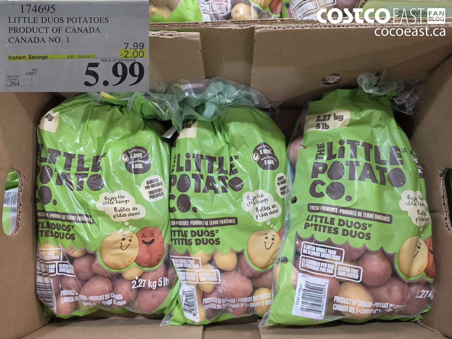 174695 LITTLE DUOS POTATOES PRODUCT OF CANADA CANADA NO. 1 ($2.00 INSTANT SAVINGS EXPIRES ON 2026-09-15) $5.99