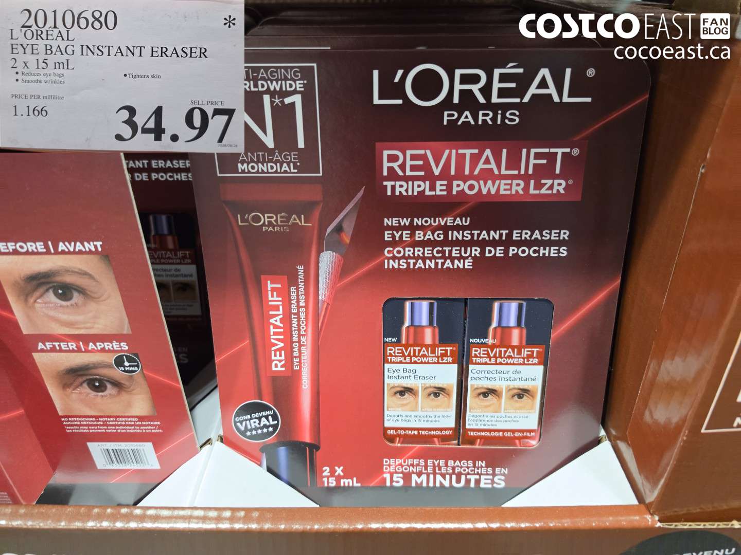 2010680 L'OREAL EYE BAG INSTANT ERASER 2 X 15 ML $34.97