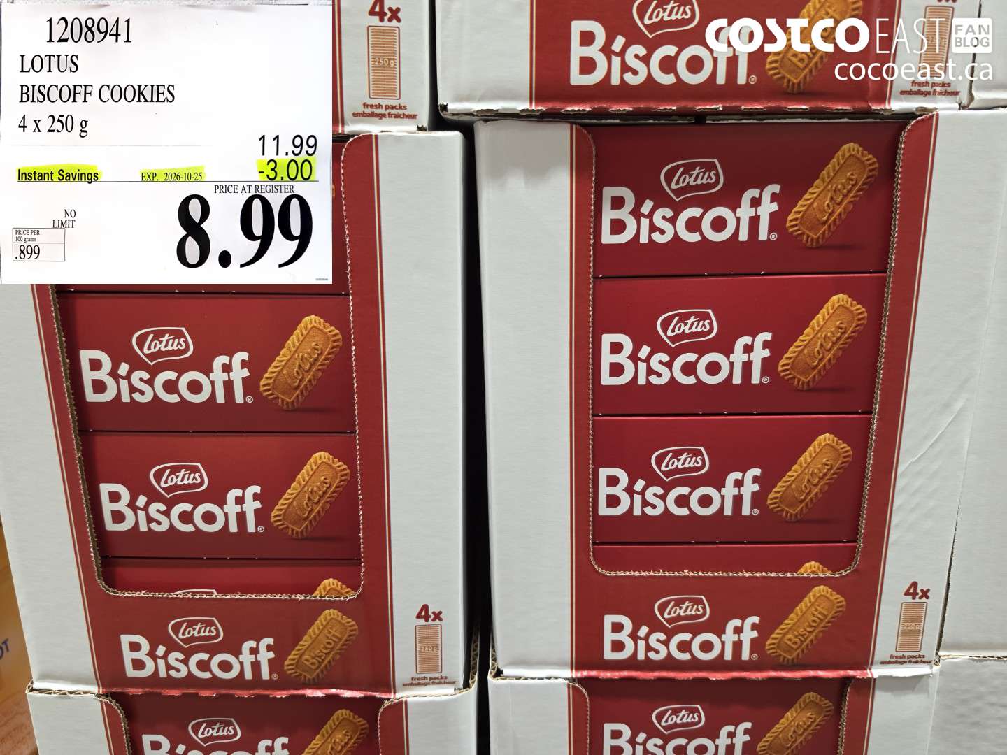 1208941 LOTUS BISCOFF COOKIES 4 X 250 G ($3.00 INSTANT SAVINGS EXPIRES ON 2026-10-25) $8.99
