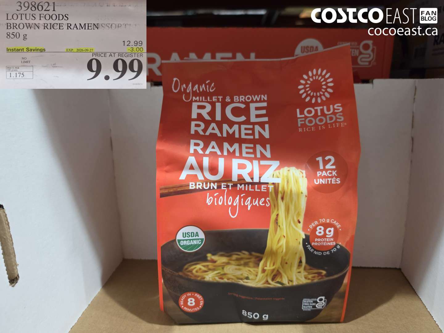 398621 LOTUS FOODS BROWN RICE RAMEN 850 G ($3.00 INSTANT SAVINGS EXPIRES ON 2026-09-27) $9.99