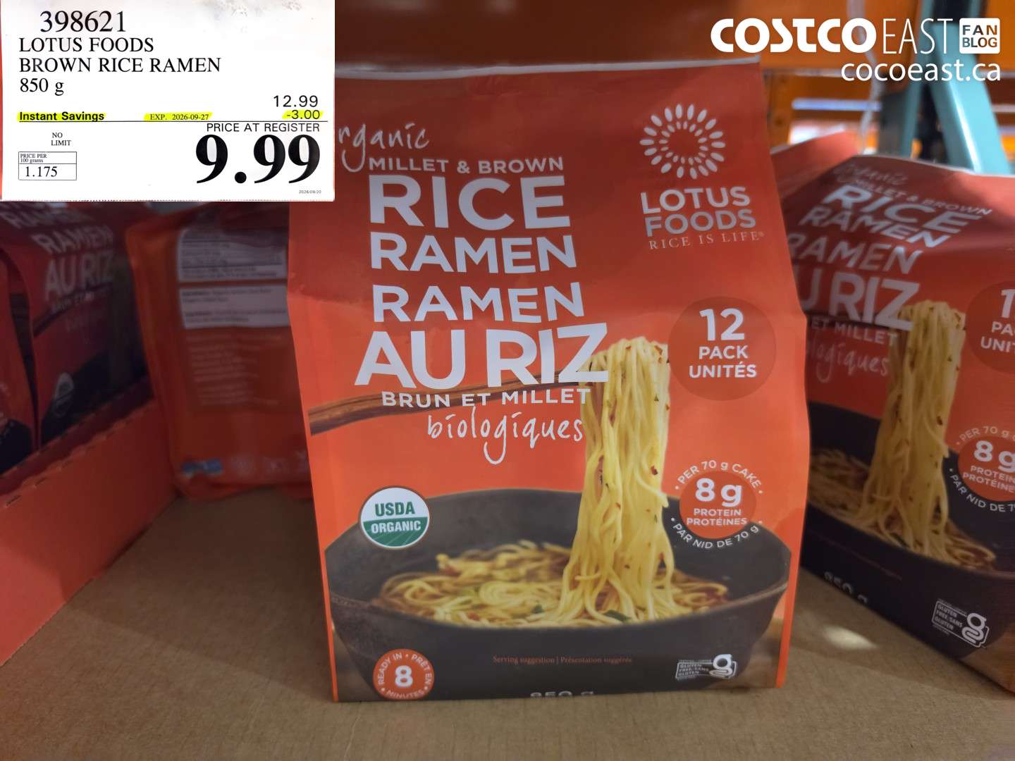 398621 LOTUS FOODS BROWN RICE RAMEN 850 G ($3.00 INSTANT SAVINGS EXPIRES ON 2026-09-27) $9.99