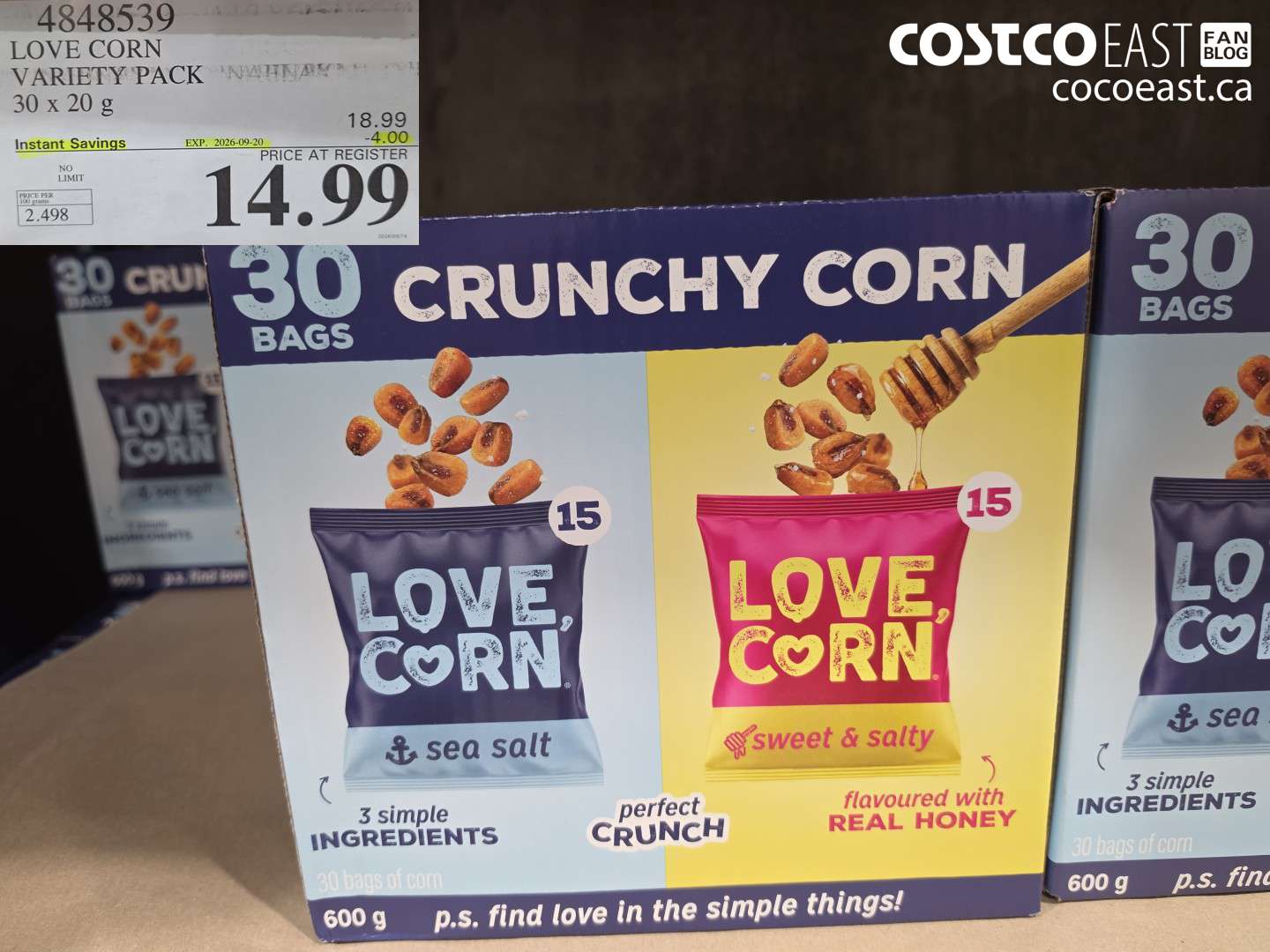 4848539 LOVE CORN VARIETY PACK 30 X 20 G ($4.00 INSTANT SAVINGS EXPIRES ON 2026-09-20) $14.99
