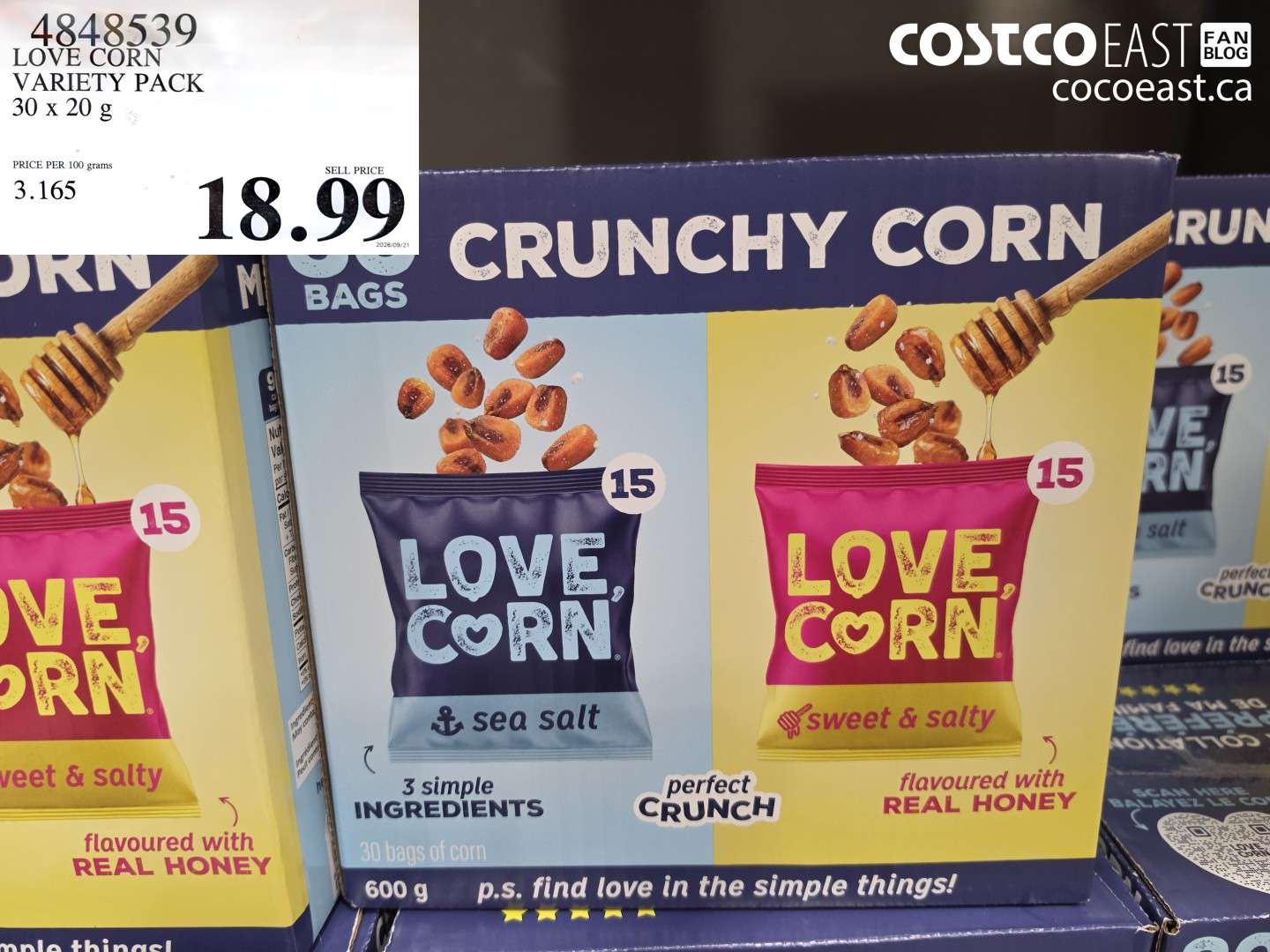 4848539 LOVE CORN VARIETY PACK 30 X 20 G $18.99