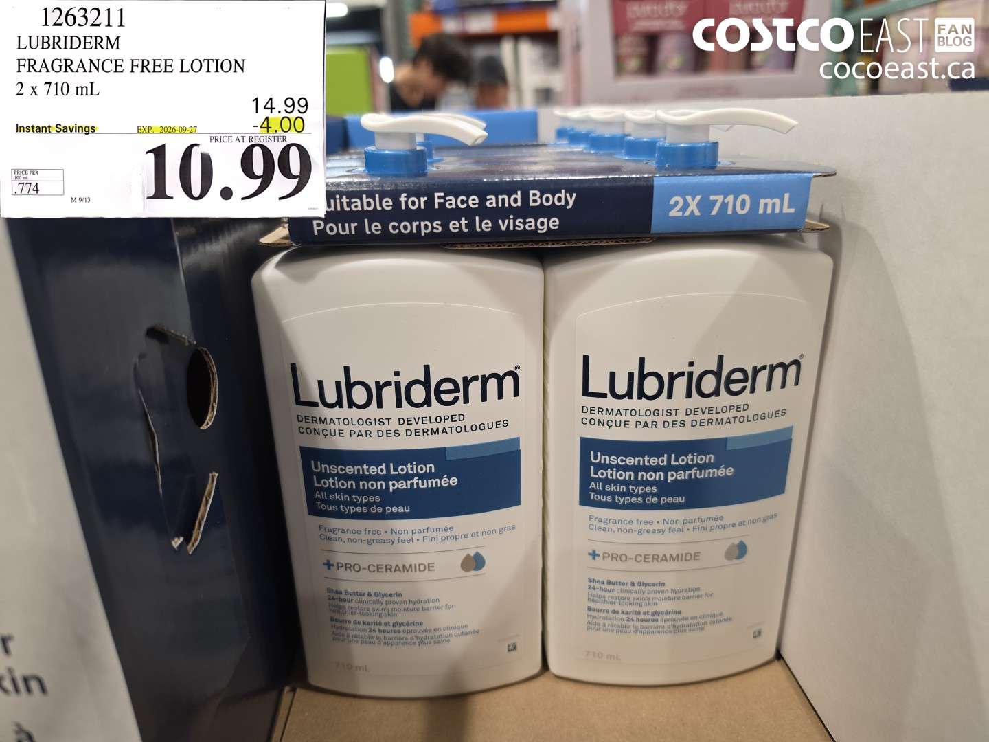 1263211 LUBRIDERM FRAGRANCE FREE LOTION 2 X 710 ML ($4.00 INSTANT SAVINGS EXPIRES ON 2026-09-27) $10.99