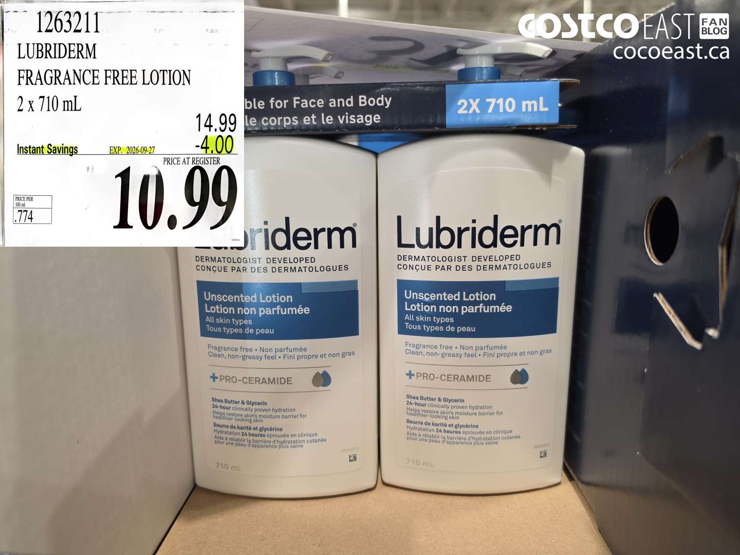 1263211 LUBRIDERM FRAGRANCE FREE LOTION 2 X 710 ML ($4.00 INSTANT SAVINGS EXPIRES ON 2026-09-27) $10.99