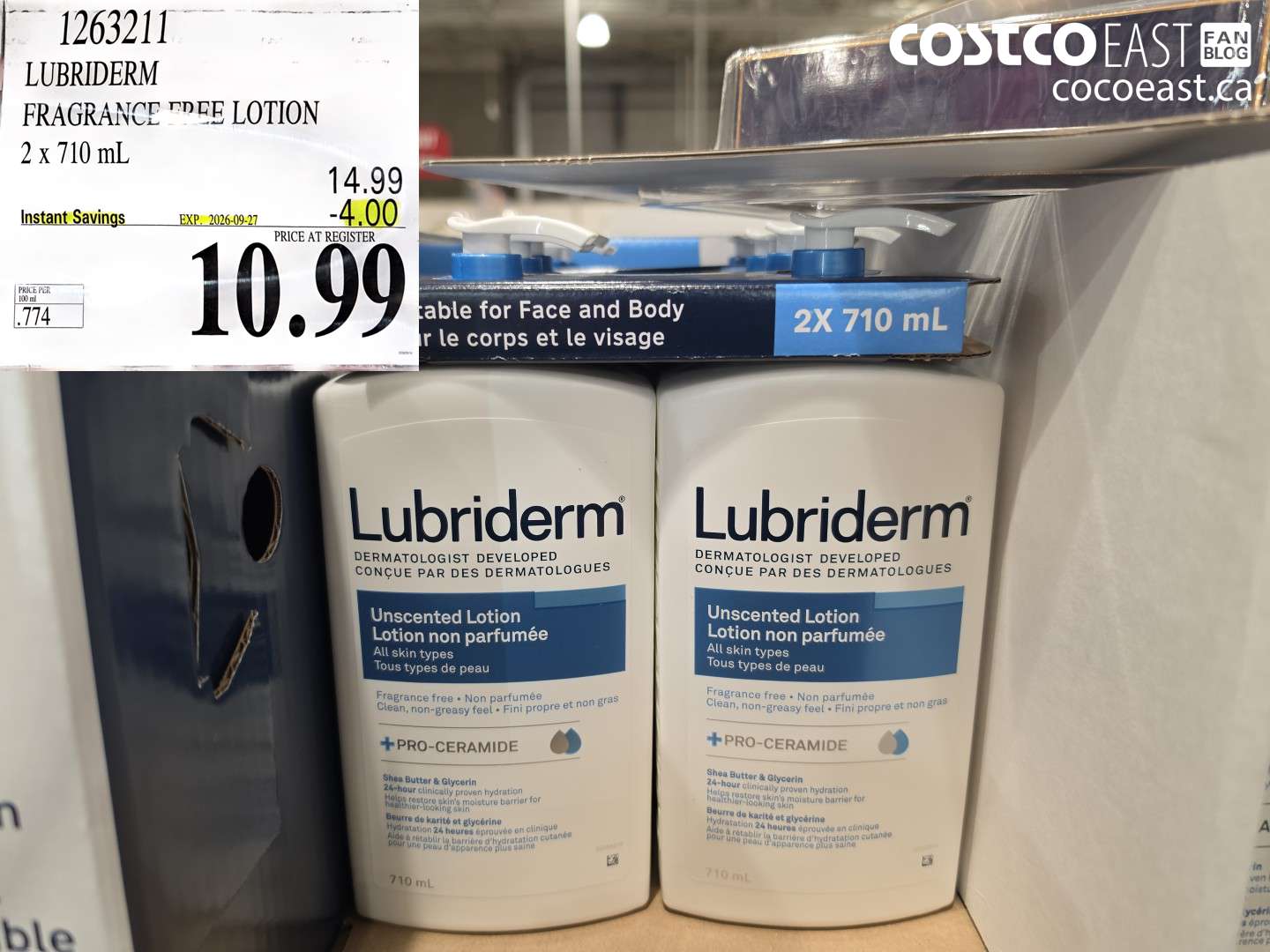 1263211 LUBRIDERM FRAGRANCE FREE LOTION 2 X 710 ML ($4.00 INSTANT SAVINGS EXPIRES ON 2026-09-27) $10.99