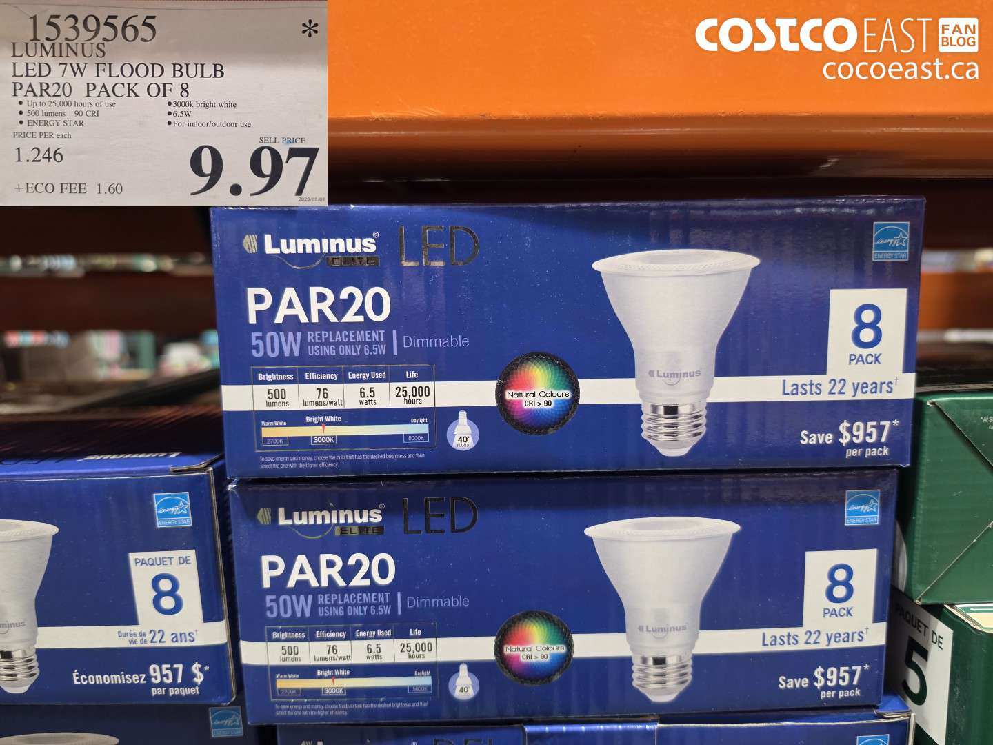 1539565 LUMINUS LED 7W FLOOD BULB PAR20 PACK OF 8 $9.97