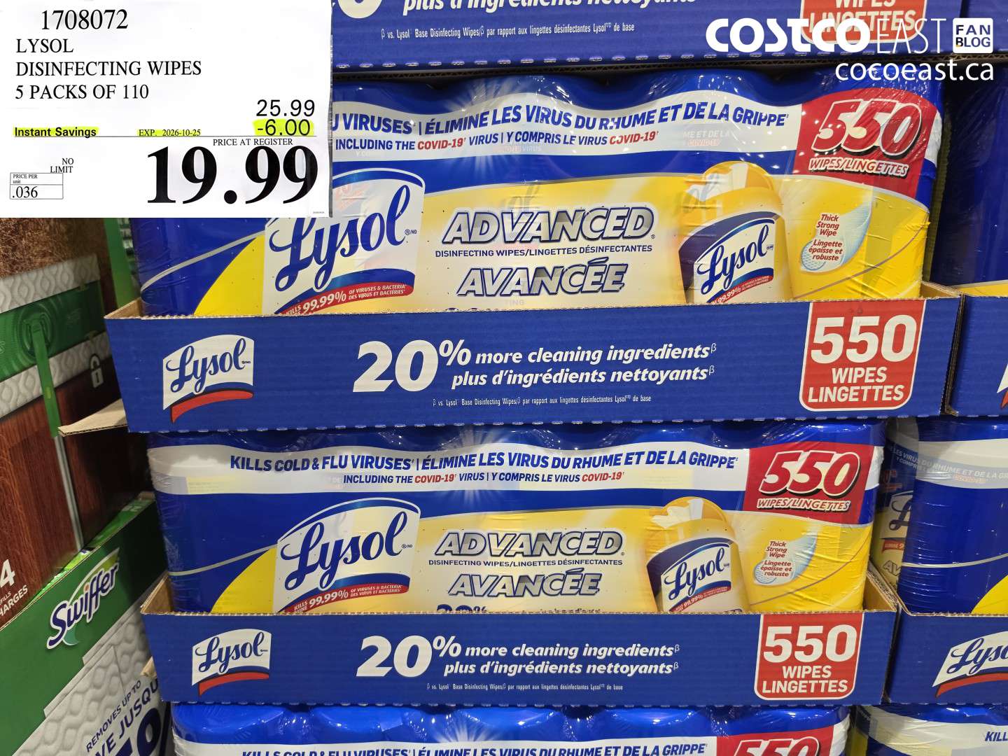 1708072 LYSOL DISINFECTING WIPES 5 PACKS OF 110 ($6.00 INSTANT SAVINGS EXPIRES ON 2026-10-25) $19.99