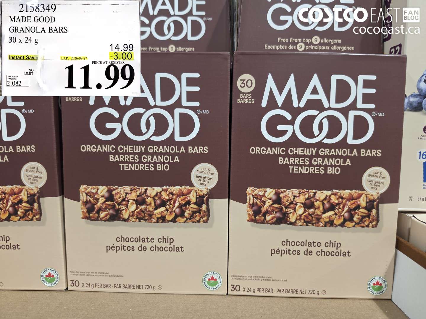 2158349 MADE GOOD GRANOLA BARS 30 X 24 G ($3.00 INSTANT SAVINGS EXPIRES ON 2026-09-27) $11.99