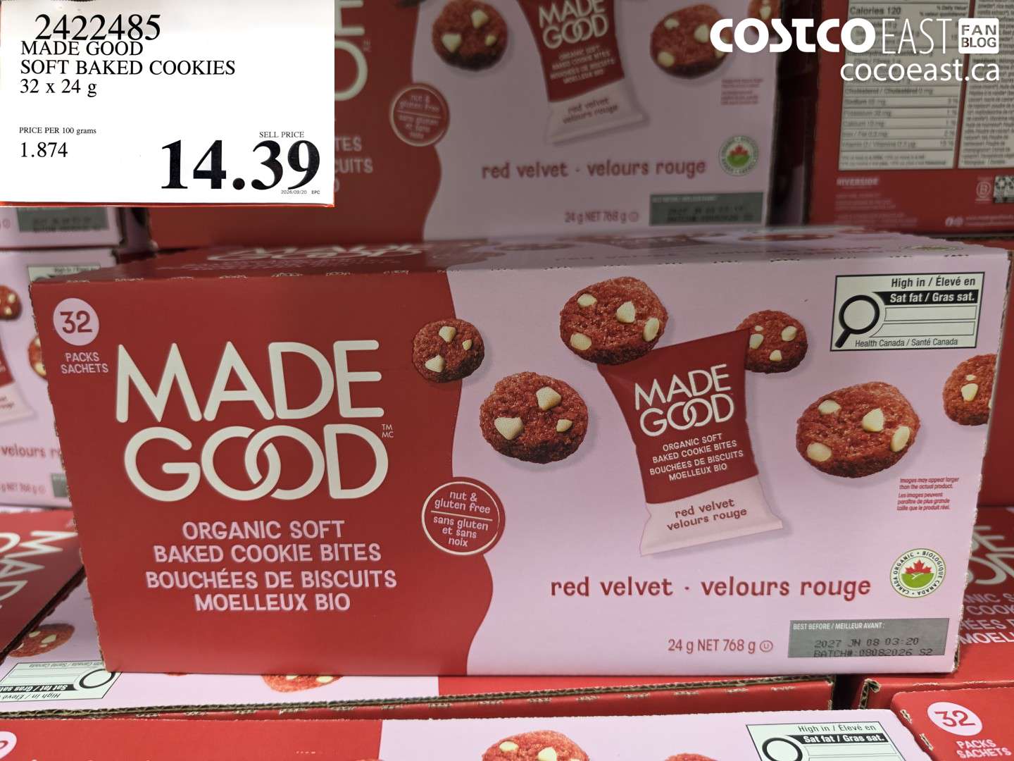 2422485 MADE GOOD SOFT BAKED COOKIES 32 X 24 G $14.39