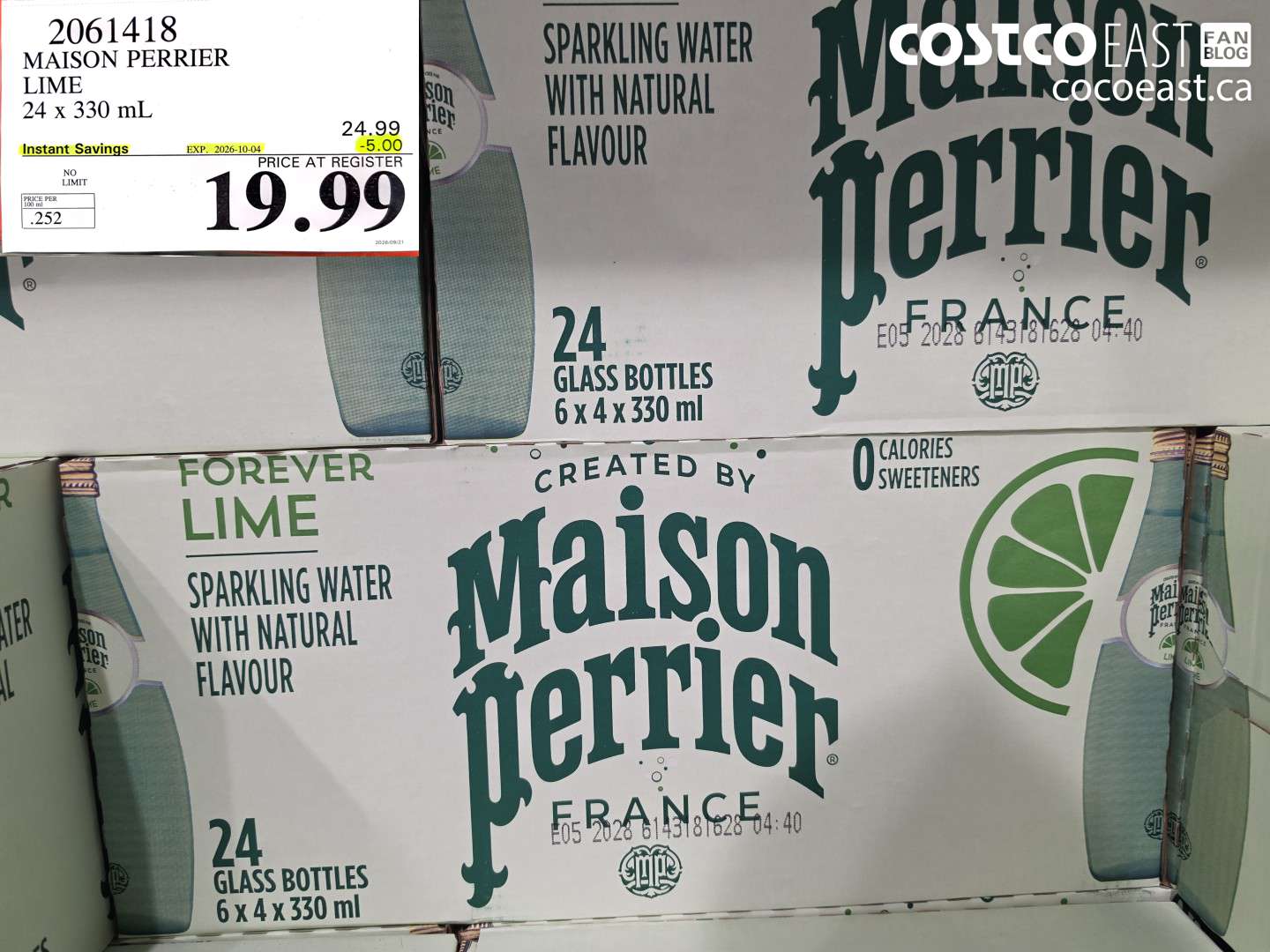 2061418 MAISON PERRIER LIME 24 X 330 ML ($5.00 INSTANT SAVINGS EXPIRES ON 2026-10-04) $19.99