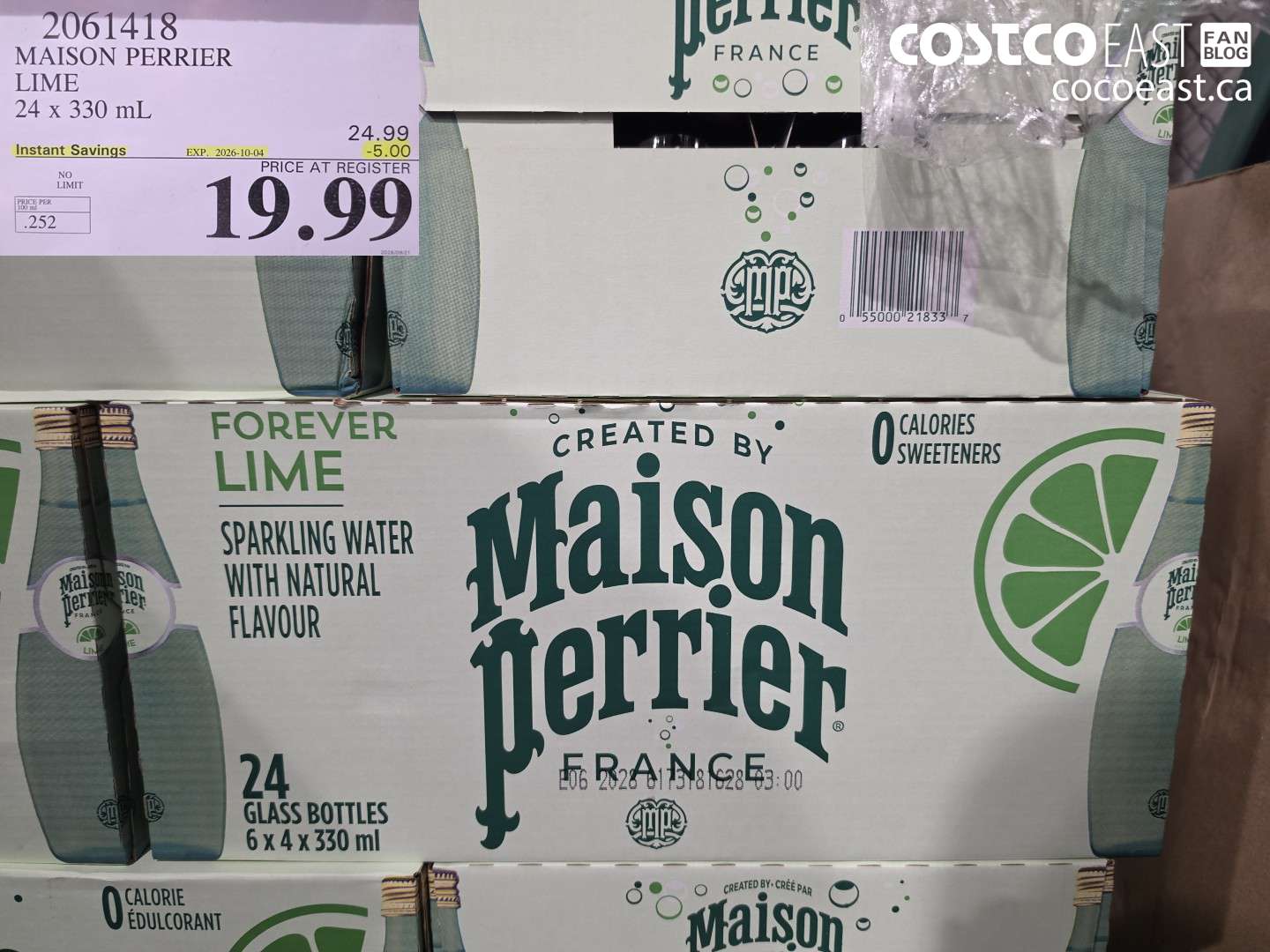 2061418 MAISON PERRIER LIME 24 X 330 ML ($5.00 INSTANT SAVINGS EXPIRES ON 2026-10-04) $19.99