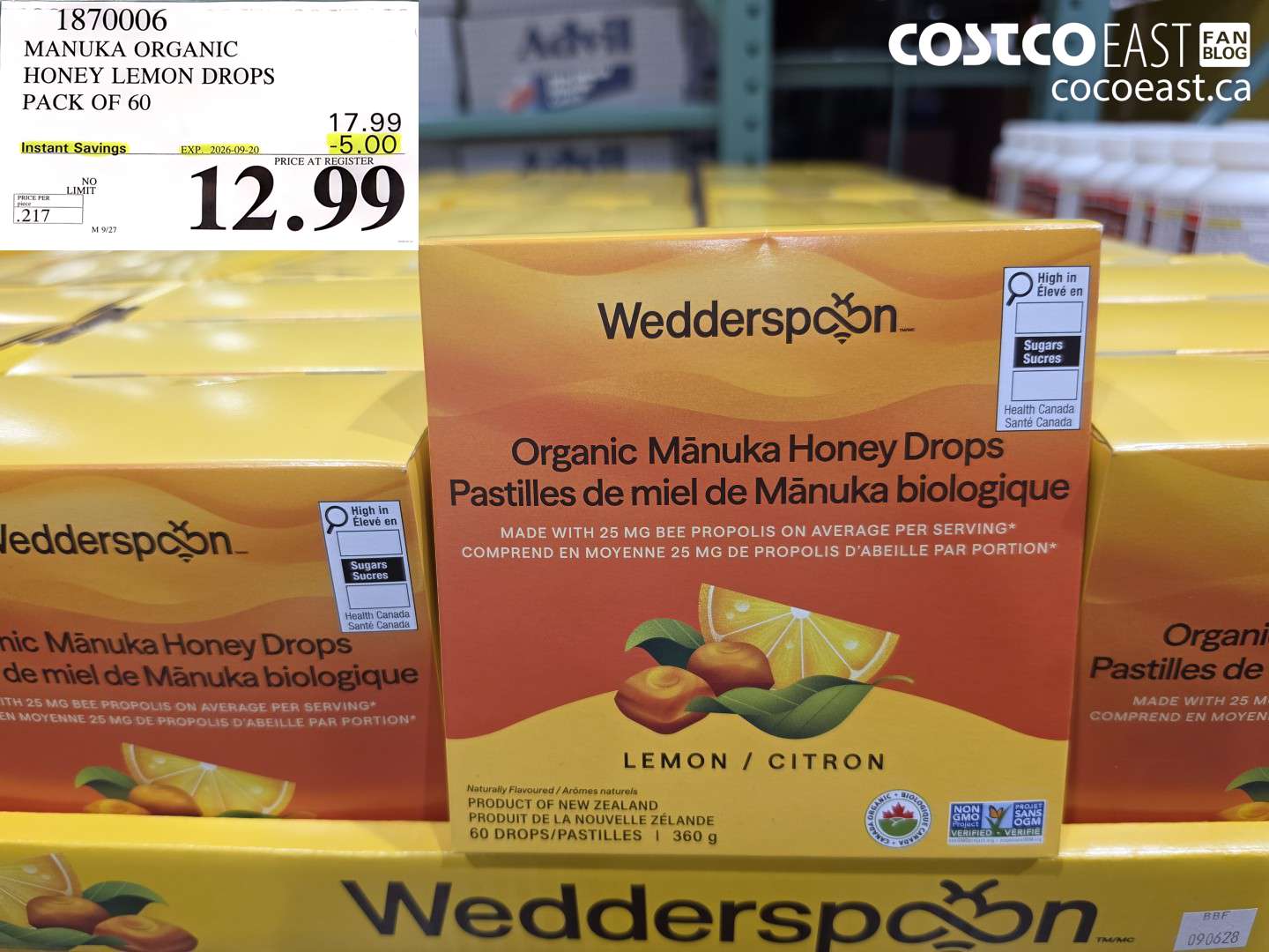 1870006 MANUKA ORGANIC HONEY LEMON DROPS PACK OF 60 ($5.00 INSTANT SAVINGS EXPIRES ON 2026-09-20) $12.99