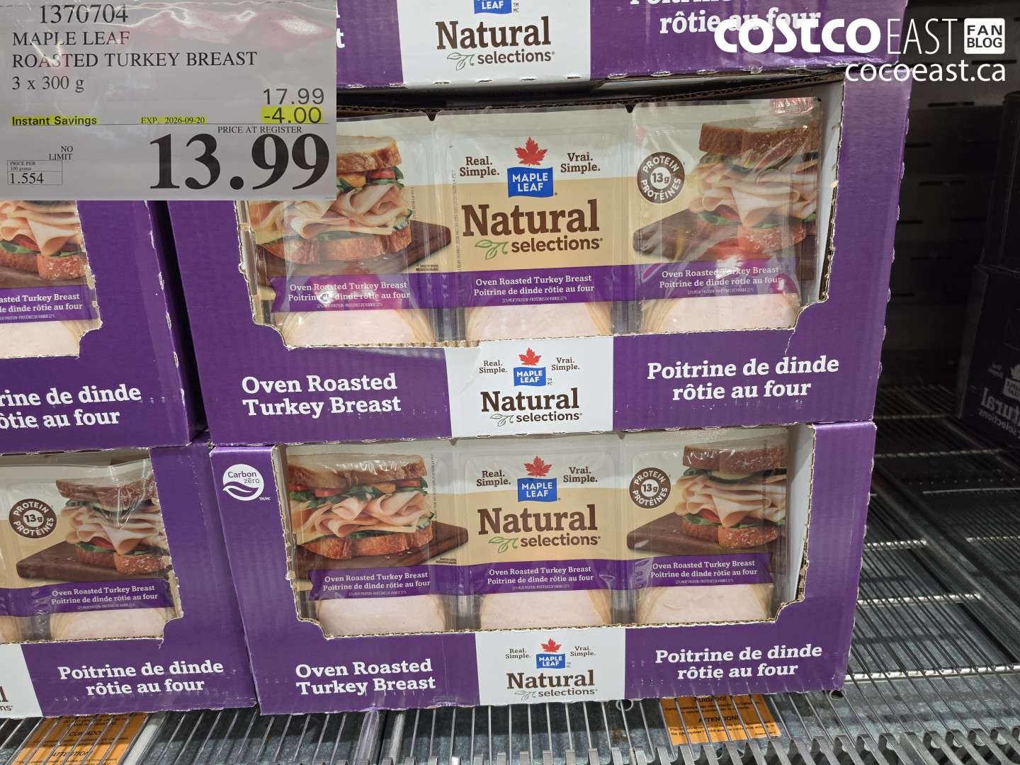 1370704 MAPLE LEAF ROASTED TURKEY BREAST 3 X 300 G ($4.00 INSTANT SAVINGS EXPIRES ON 2026-09-20) $13.99
