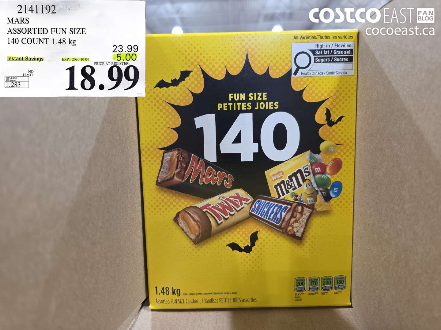 2141192 MARS ASSORTED FUN SIZE 140 COUNT 1.48 KG ($5.00 INSTANT SAVINGS EXPIRES ON 2026-10-04) $18.99