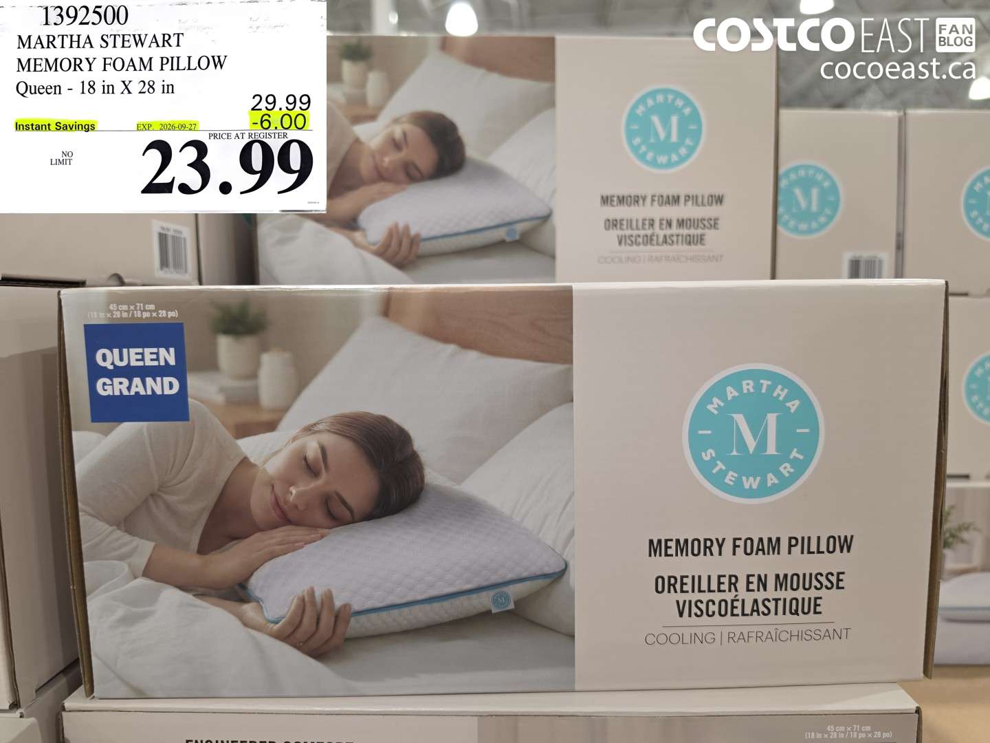 1392500 MARTHA STEWART MEMORY FOAM PILLOW QUEEN 18 IN X 28 IN ($6.00 INSTANT SAVINGS EXPIRES ON 2026-09-27) $23.99