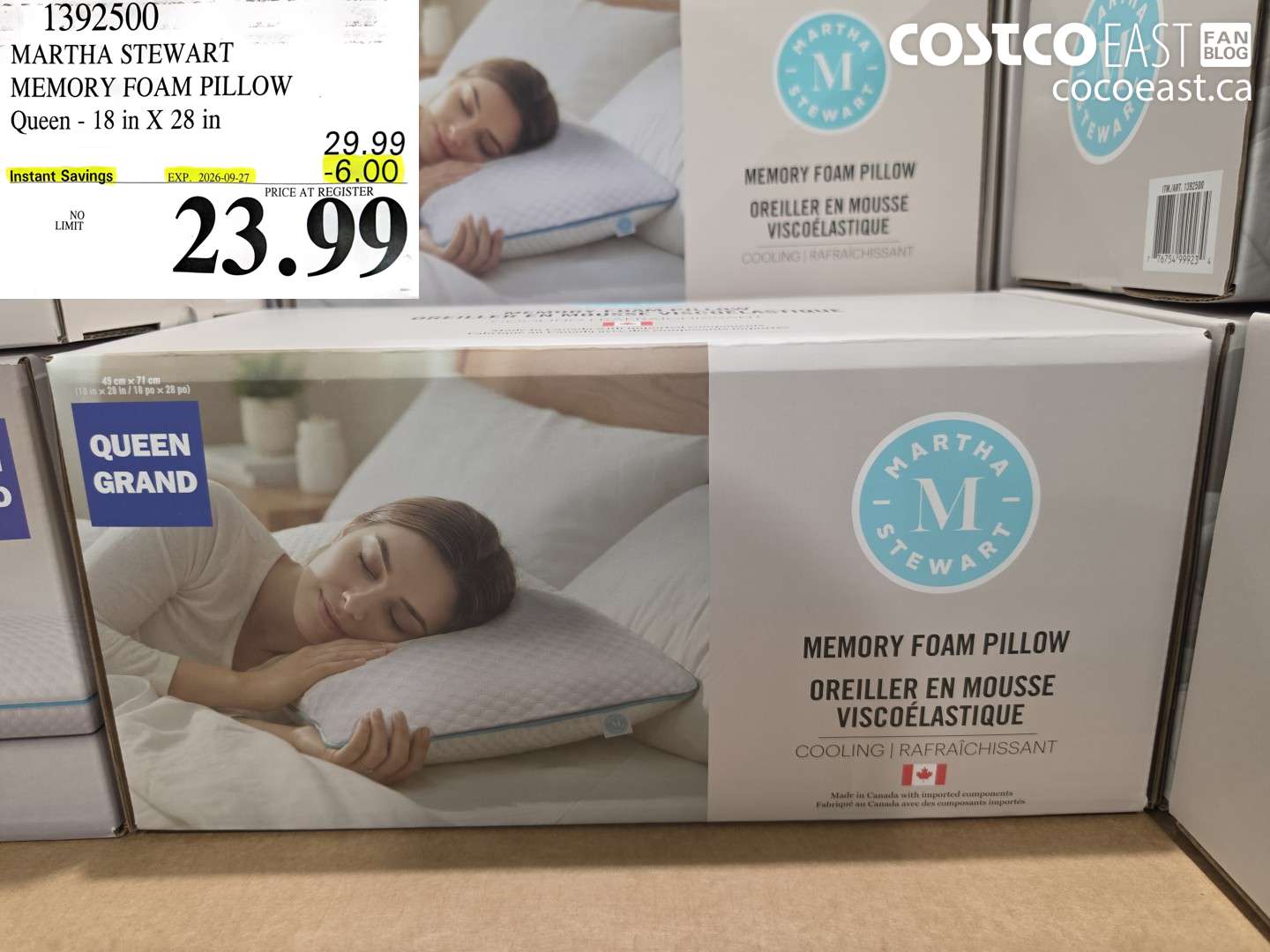 1392500 MARTHA STEWART MEMORY FOAM PILLOW QUEEN 18 IN X 28 IN ($6.00 INSTANT SAVINGS EXPIRES ON 2026-09-27) $23.99