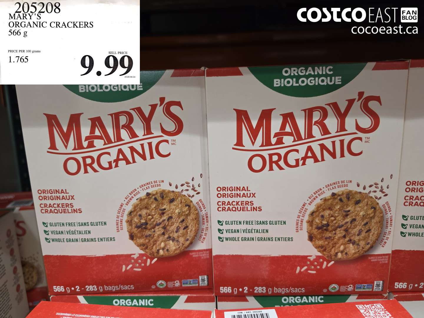 205208 MARY'S ORGANIC CRACKERS 566 G $9.99