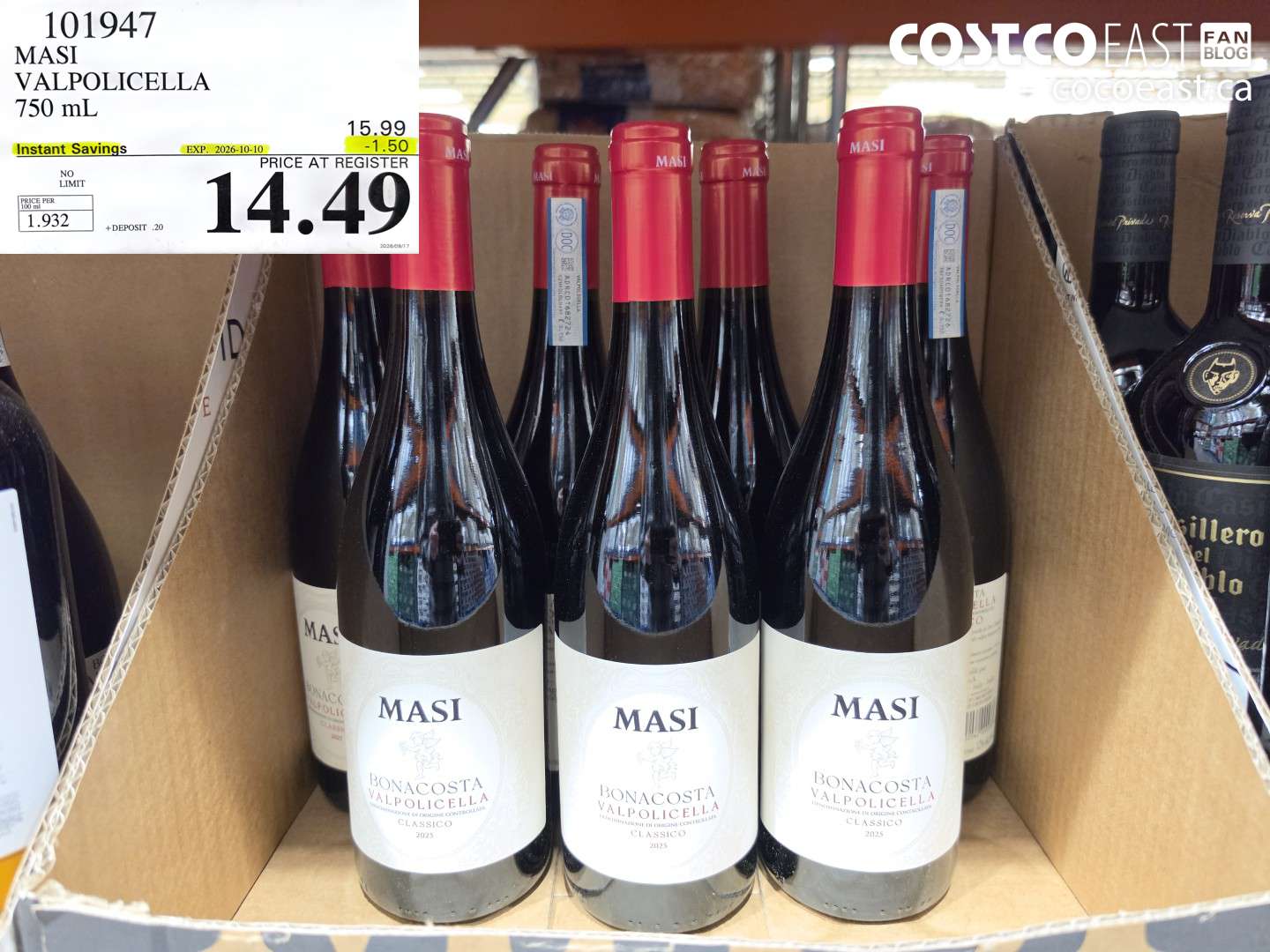 101947 MASI VALPOLICELLA 750 ML ($1.50 INSTANT SAVINGS EXPIRES ON 2026-10-10) $14.49